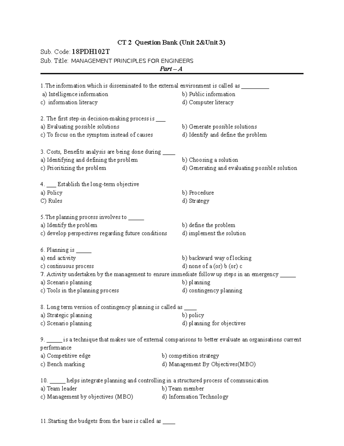 Mpe Question Bank Ct-2 (syllabus -unit 2&3 ) - Ct 2 Question Bank (unit 