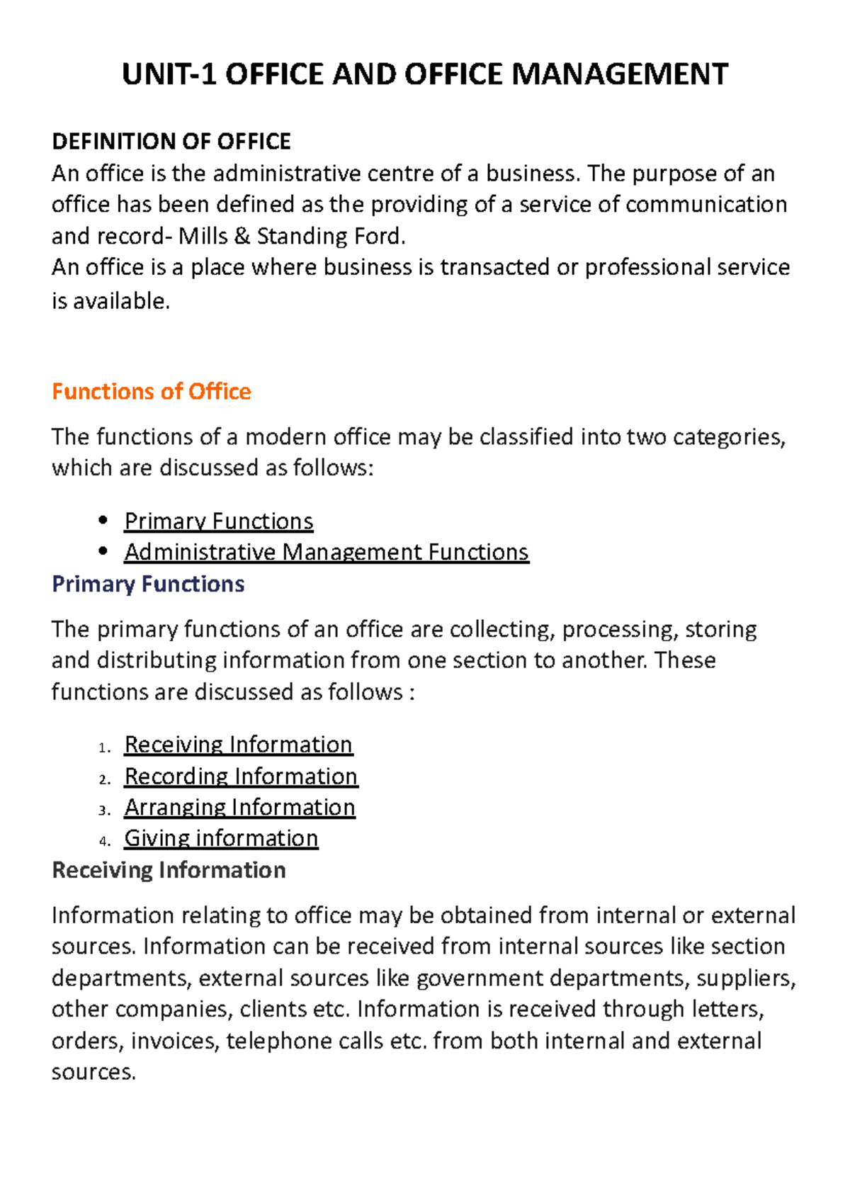 AAI Office Notes P UNIT1 OFFICE AND OFFICE MANAGEMENT DEFINITION OF