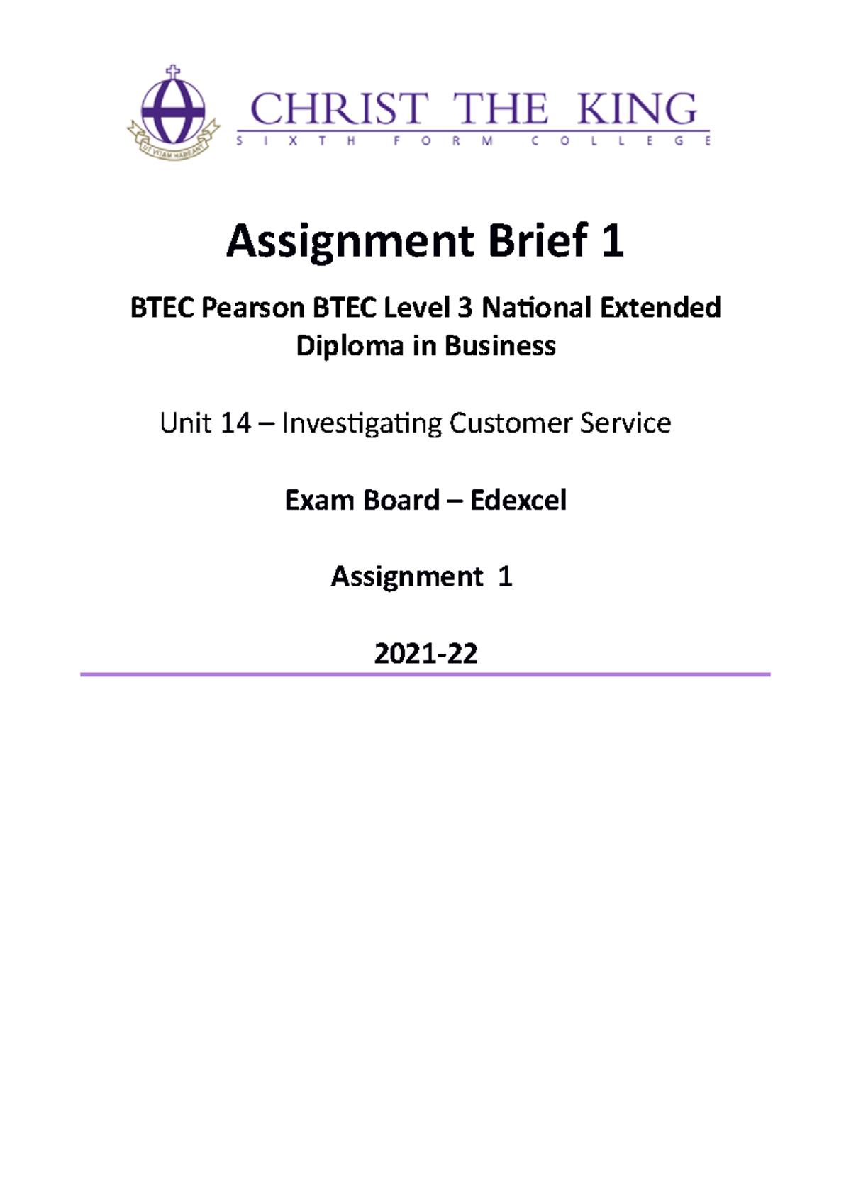 Unit 14 Assignment 1 - 123 - Assignment Brief 1 BTEC Pearson BTEC Level ...