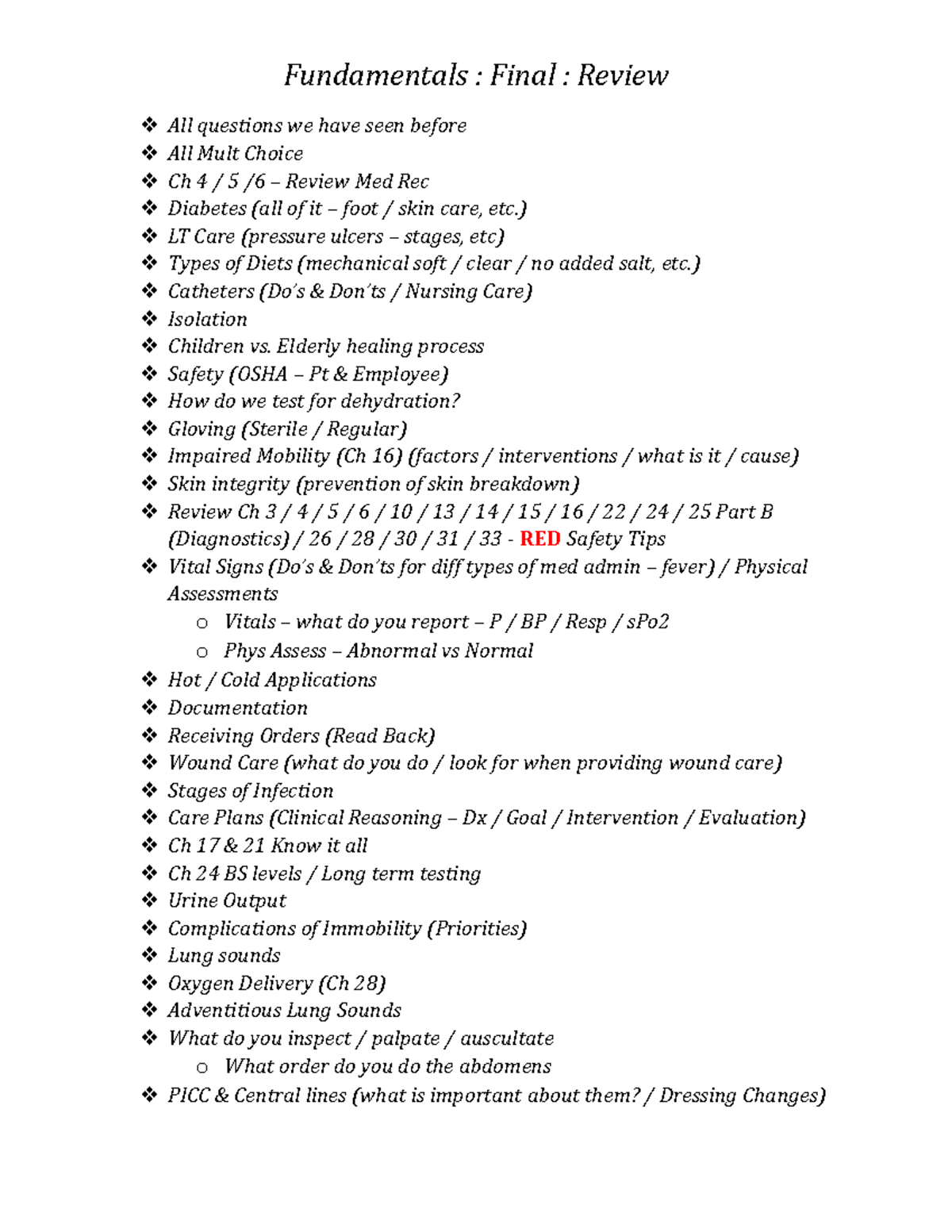 Fundamentals Final Study Guide - Fundamentals : Final : Review All ...