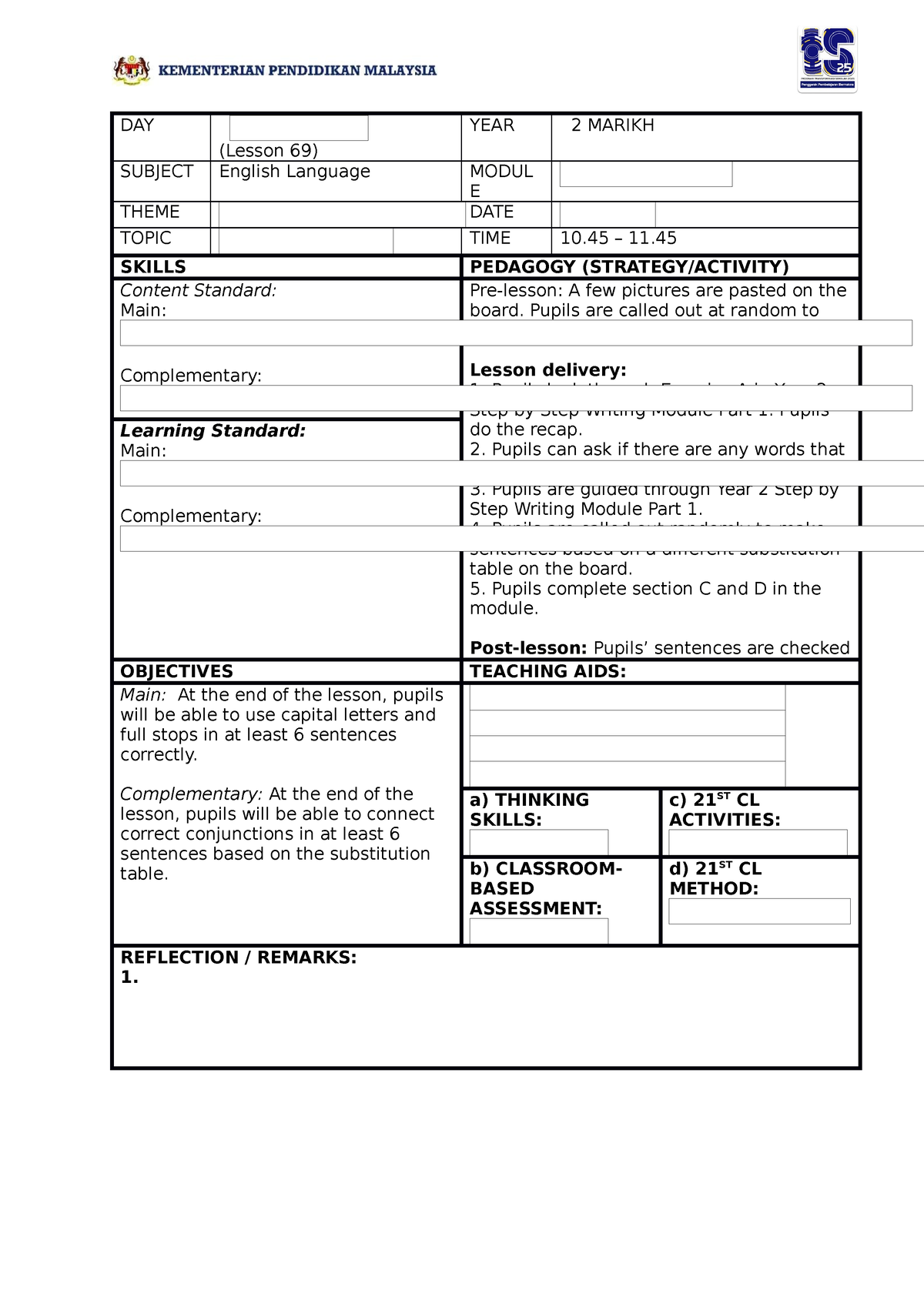 YEAR 2 - NOTES - DAY (Lesson 69) YEAR 2 MARIKH SUBJECT English Language ...