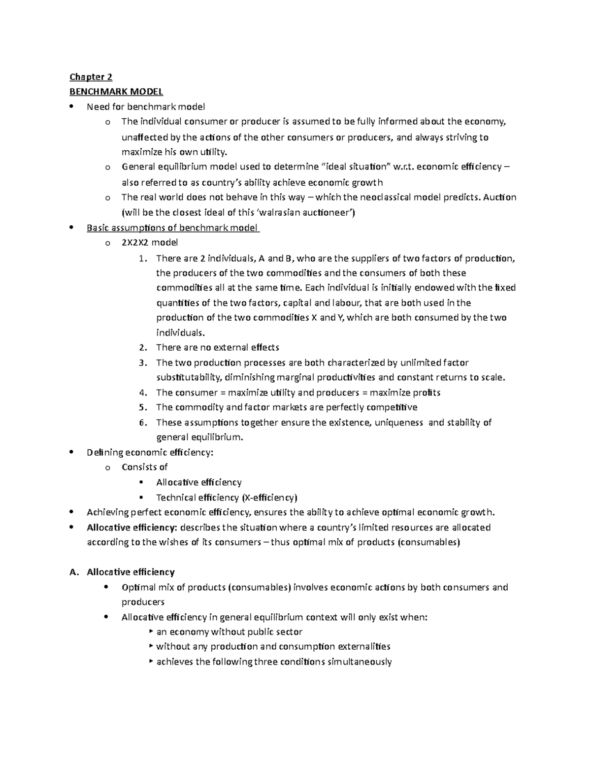 Chapter 2 - Economics 310 Summaries - Chapter 2 BENCHMARK MODEL Need ...