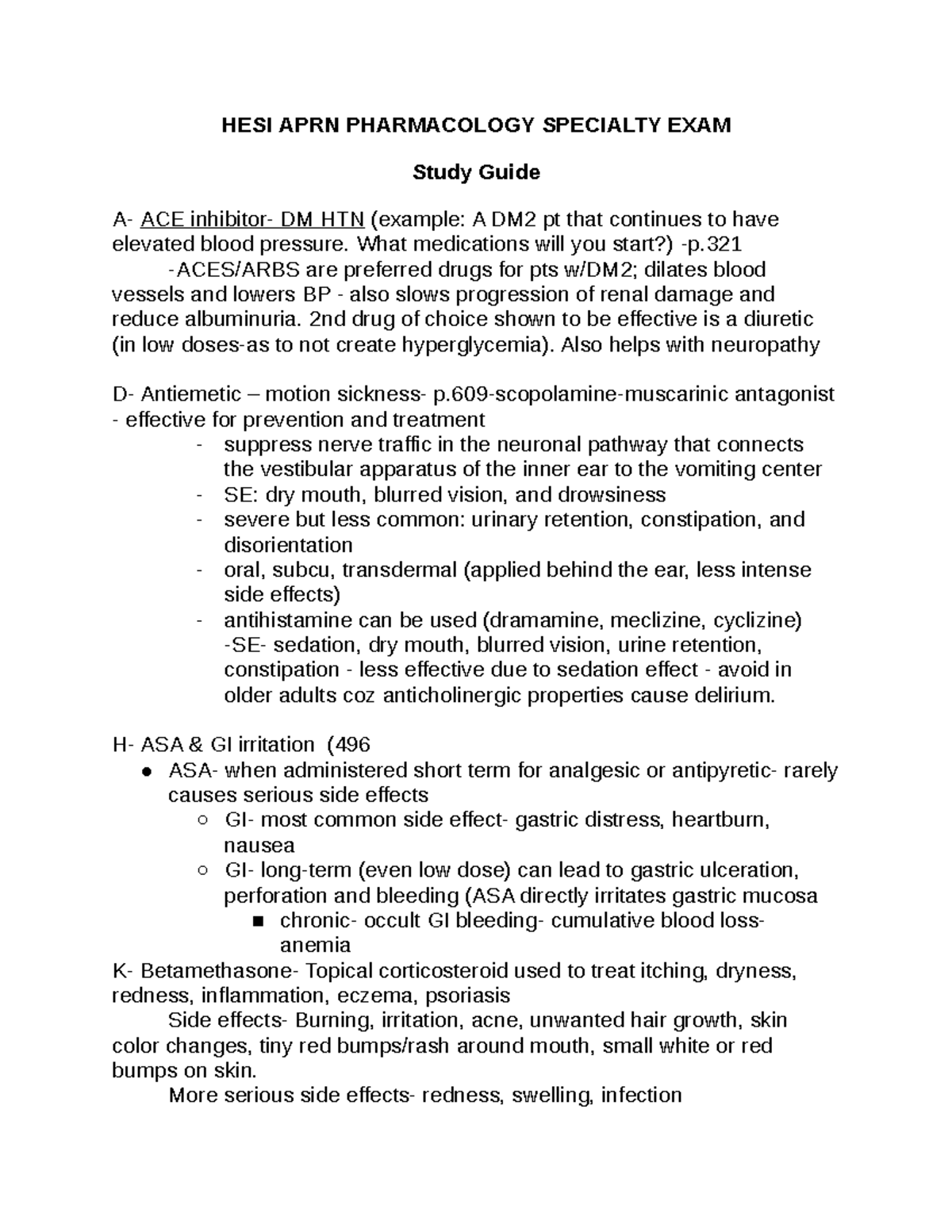 HESI pharm guide - HESI Notes - HESI APRN PHARMACOLOGY SPECIALTY EXAM ...