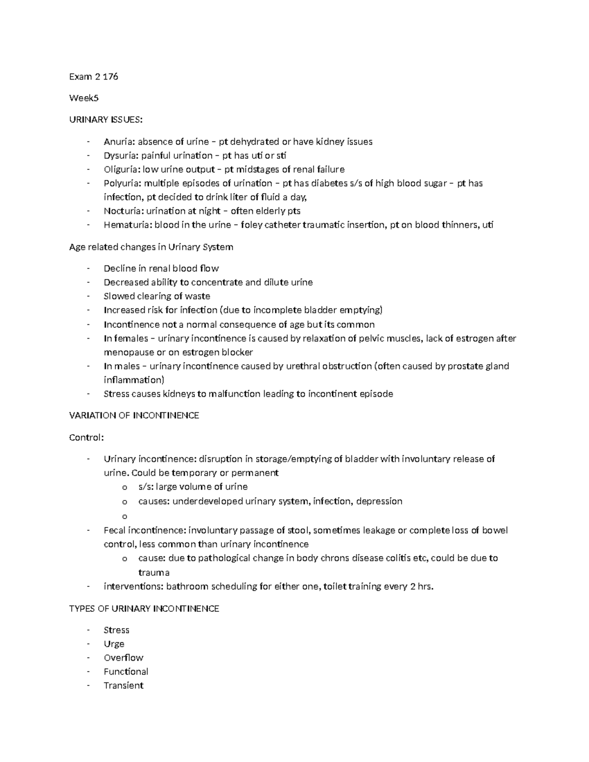 Exam 2 176 - notes for lectures that exam 2 is on - Exam 2 176 Week ...