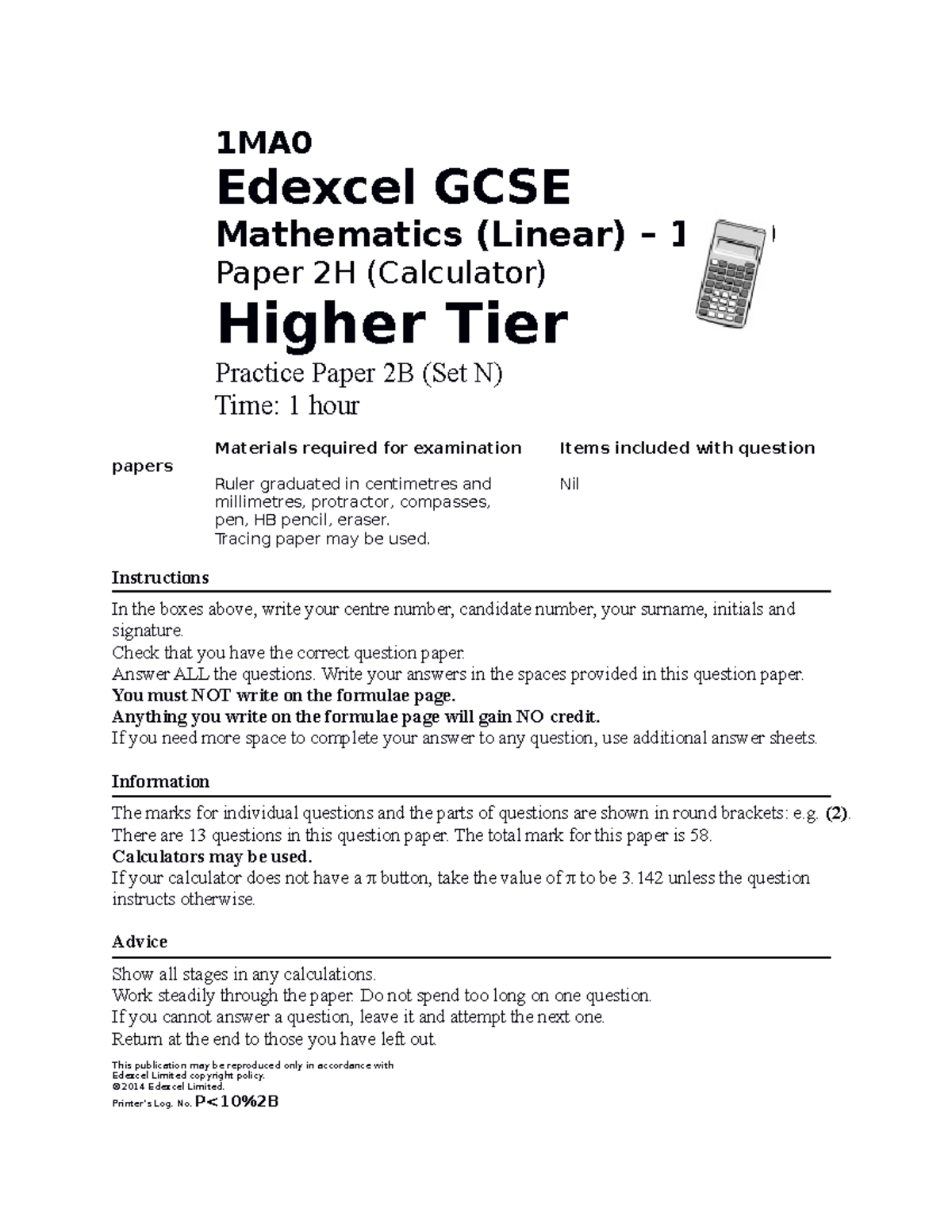 4. Higher Tier - A to Astar (2B) - 1MA Edexcel GCSE Mathematics (Linear ...