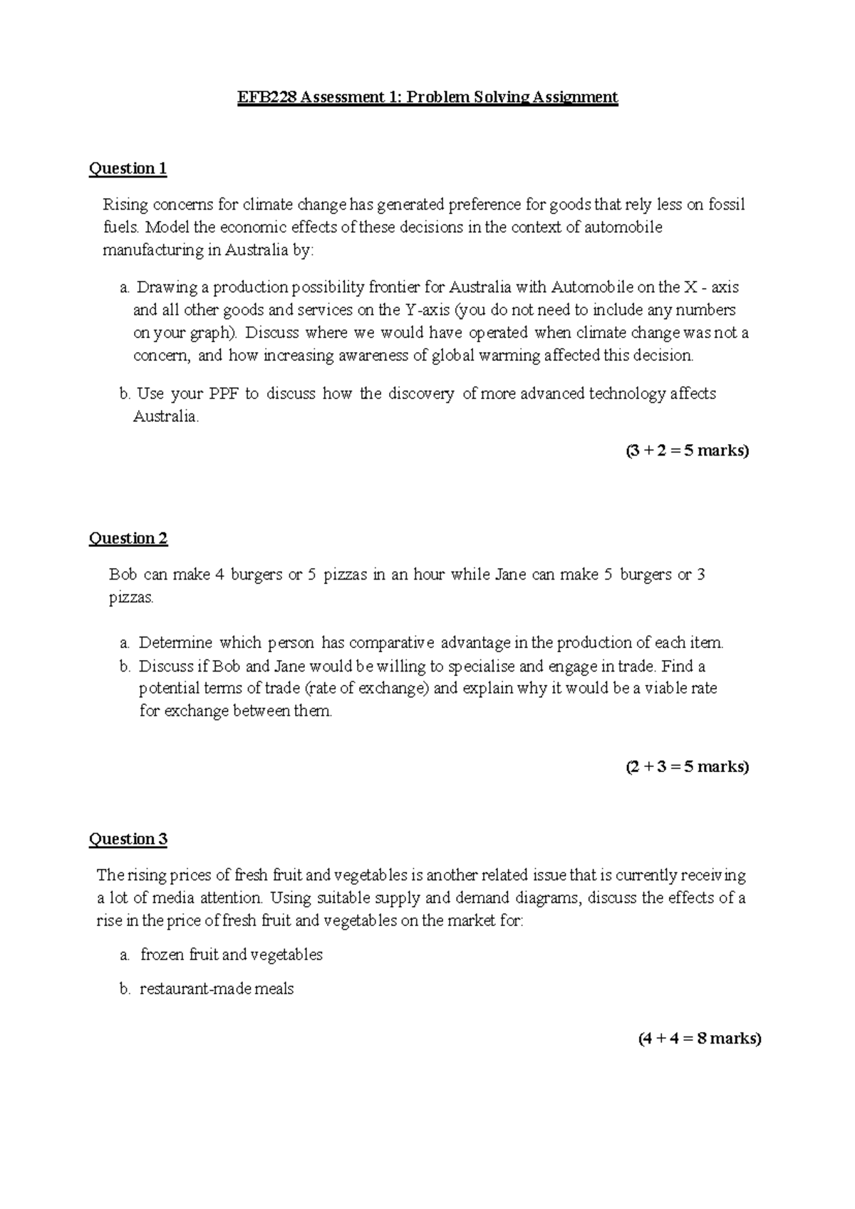 Assessment 1 2023 - EFB228 Assessment 1: Problem Solving Assignment ...