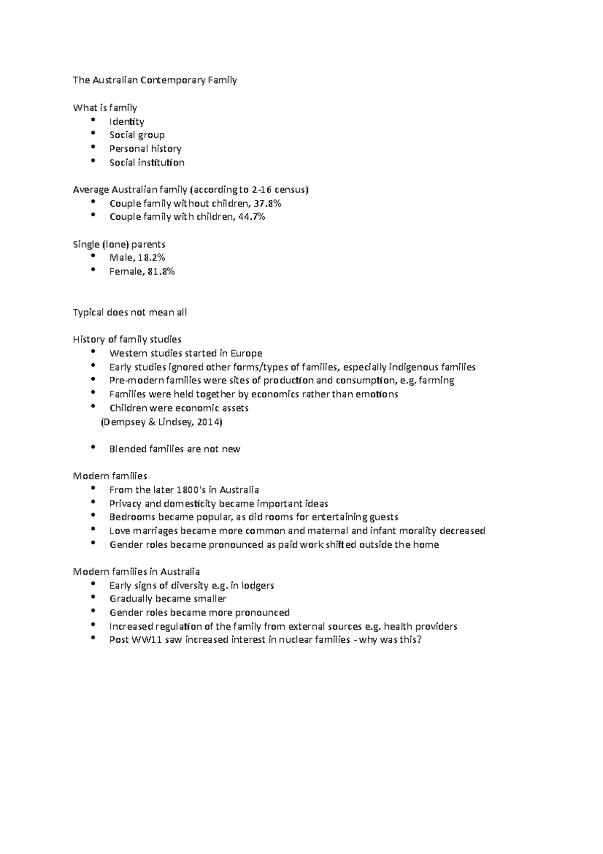 SWB110 lecture notes wk 1 - The Australian Contemporary Family What is ...