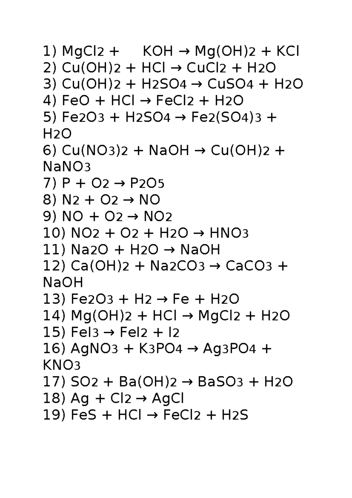 123 - ewe - MgCl 2 + KOH → Mg(OH) 2 + KCl Cu(OH) 2 + HCl → CuCl 2 + H 2 ...