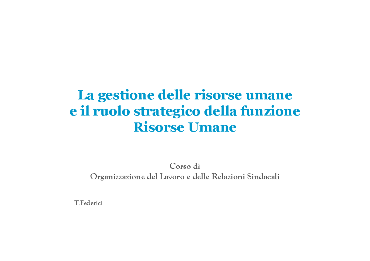 Gestione Delle Risorse Umane - La Gestione Delle Risorse Umane E Il ...