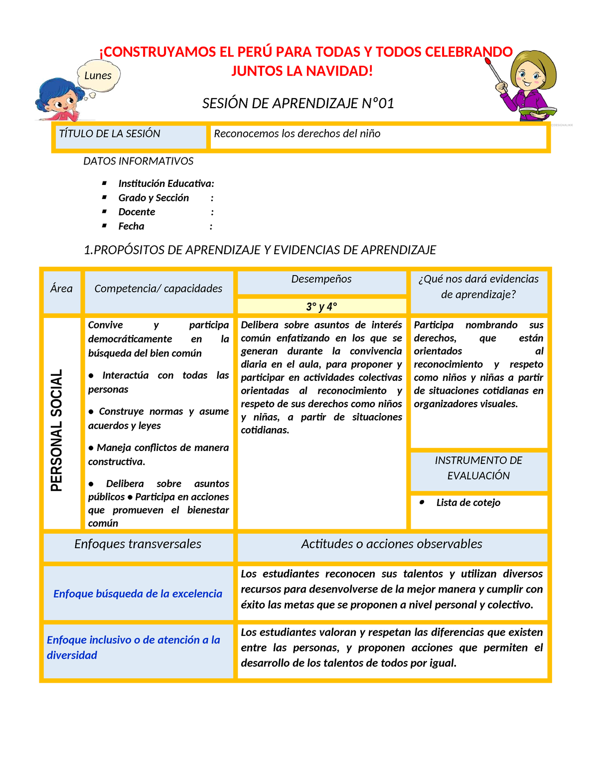 3° Y 4° Lunes 13 S1- Sesion De Aprendizaje Pra El Nivel Primaria ...