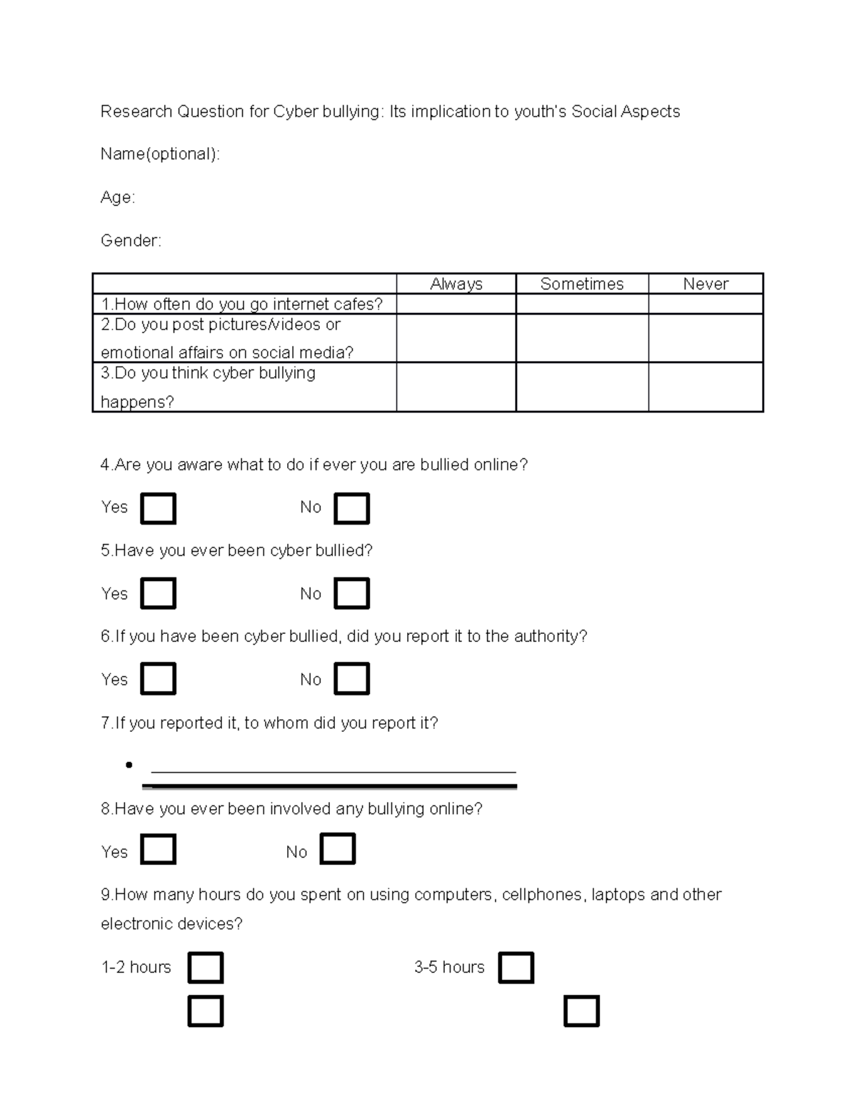 Cyberbullyinng - ABC - Research Question for Cyber bullying: Its ...