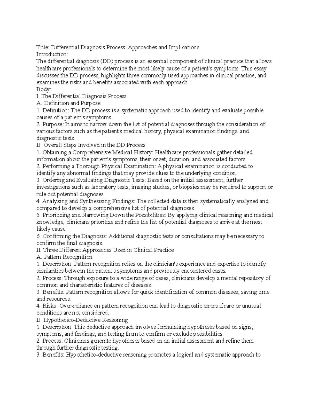 Week1 discussion Title: Differential Diagnosis Process: Approaches Week1 discussion Title: Differential Diagnosis Process: Approaches