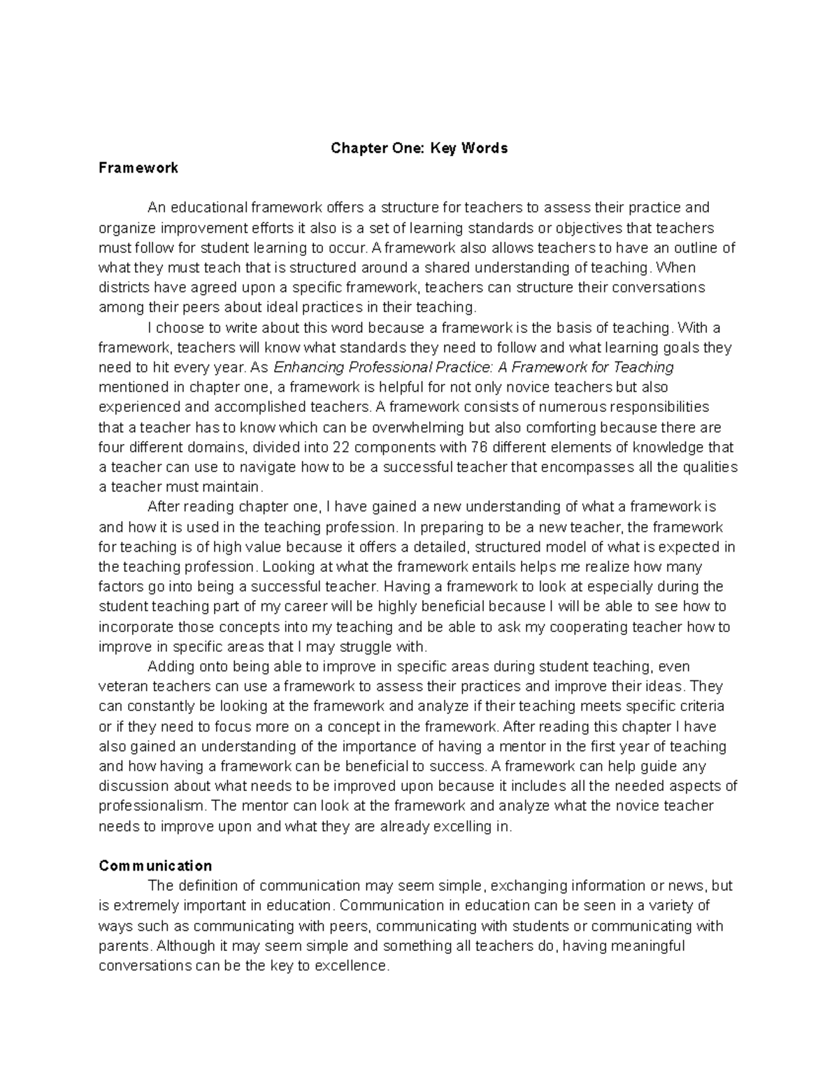 EDUC 361- Key Words CH 1 - Writing Assignment - Chapter One: Key Words ...