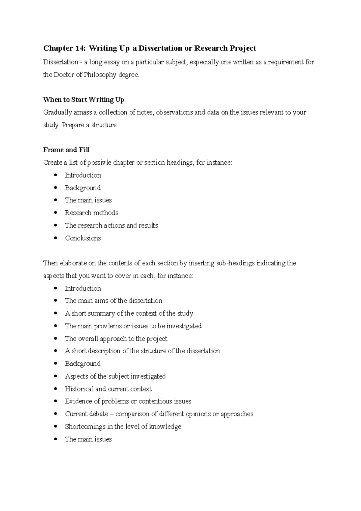 Chapter 14- Writing Up a Dissertation or Research Project - Chapter 14 ...