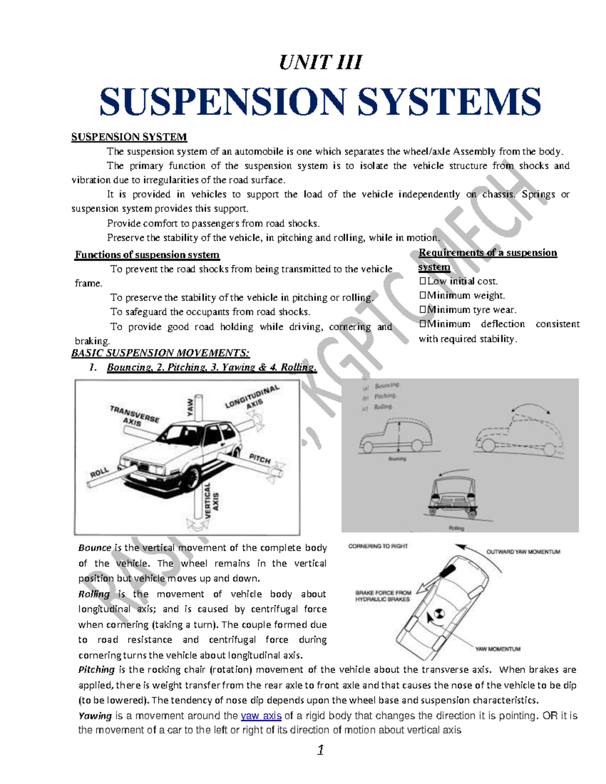 AE ModuleIII Notes ( Suspension System) UNIT III SUSPENSION SYSTEMS