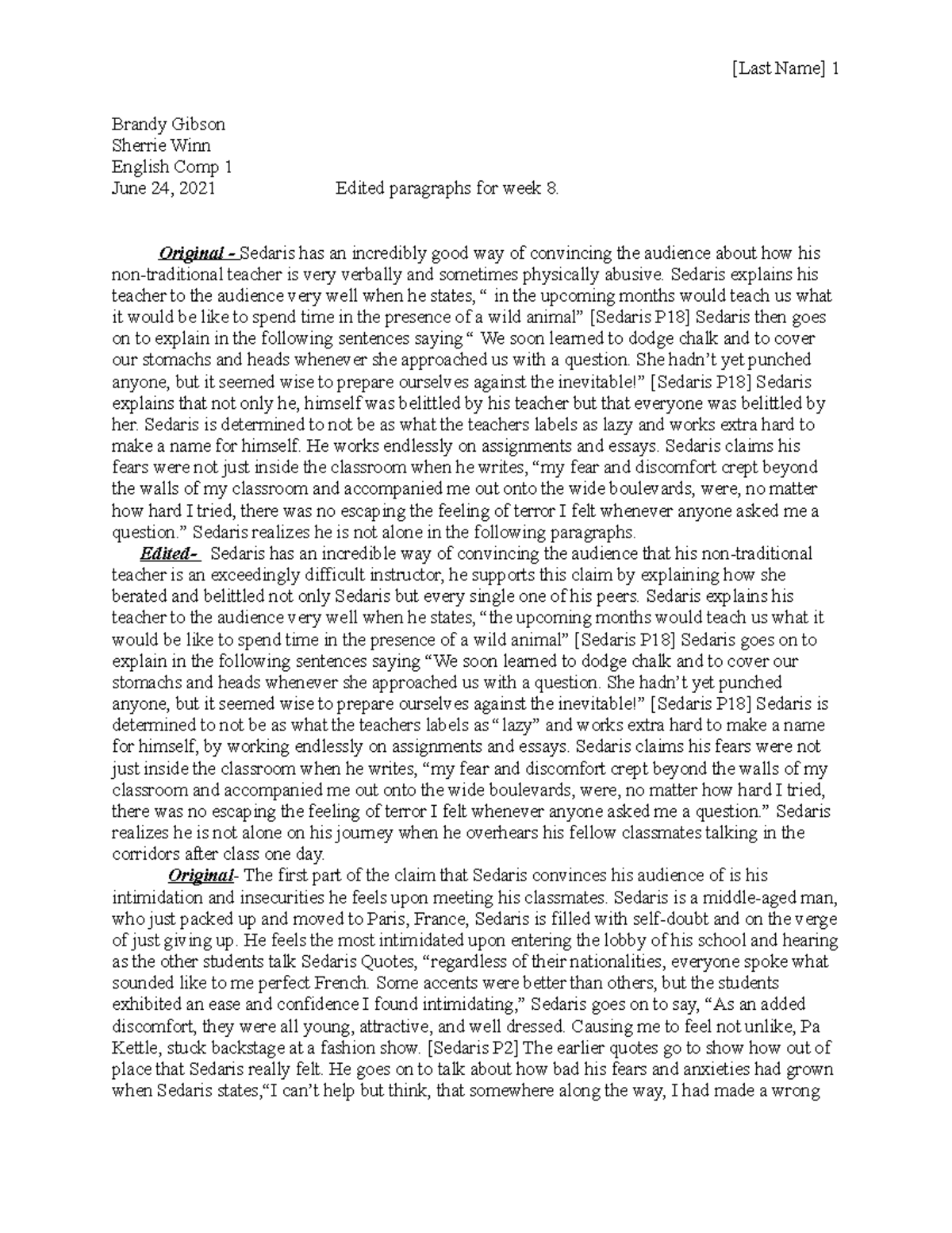 Edited paragraphgs for final essay ec1 - [Last Name] 1 Brandy Gibson ...
