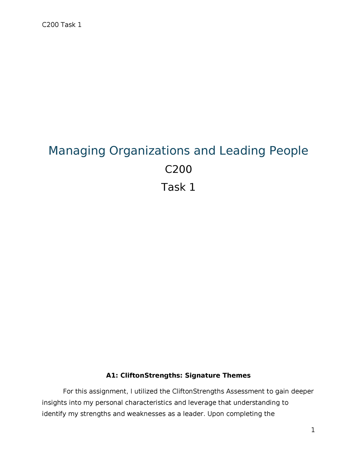 C200 Task 1 Stodocu - Submission - Managing Organizations And Leading ...