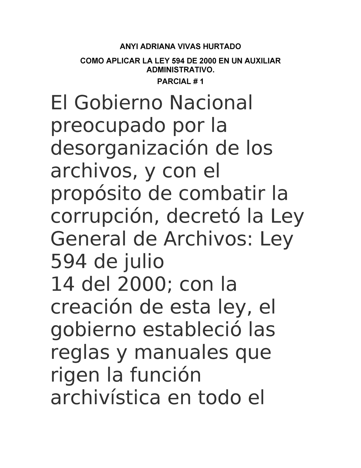 LA LEY 594 DE 2000 Ensayo - ANYI ADRIANA VIVAS HURTADO COMO APLICAR LA ...