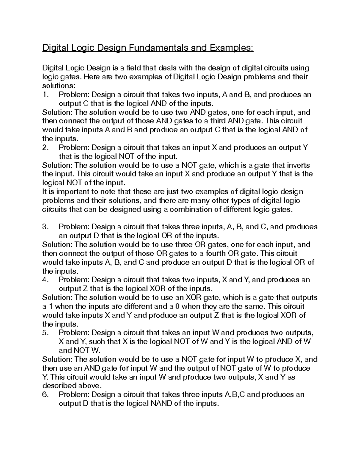 Digital Logic Design Fundamentals and Examples Here are two examples