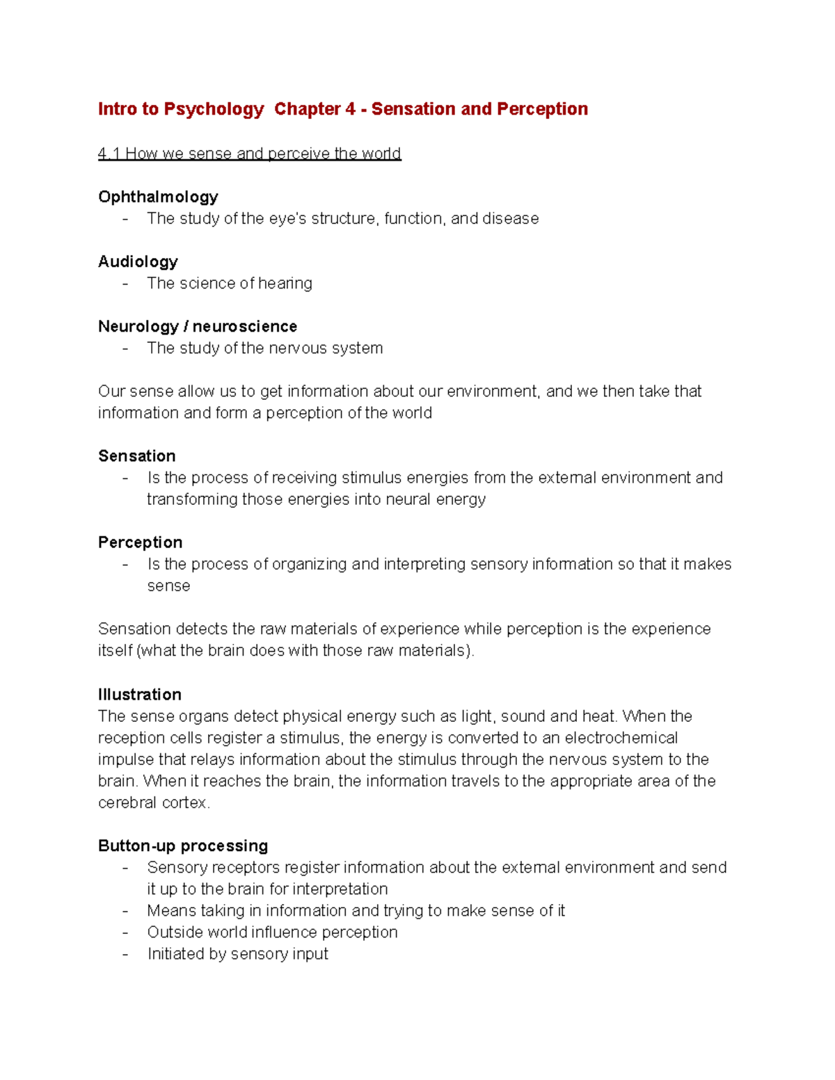 Psychology - Sensation And Perception - Intro To Psychology Chapter 4 ...