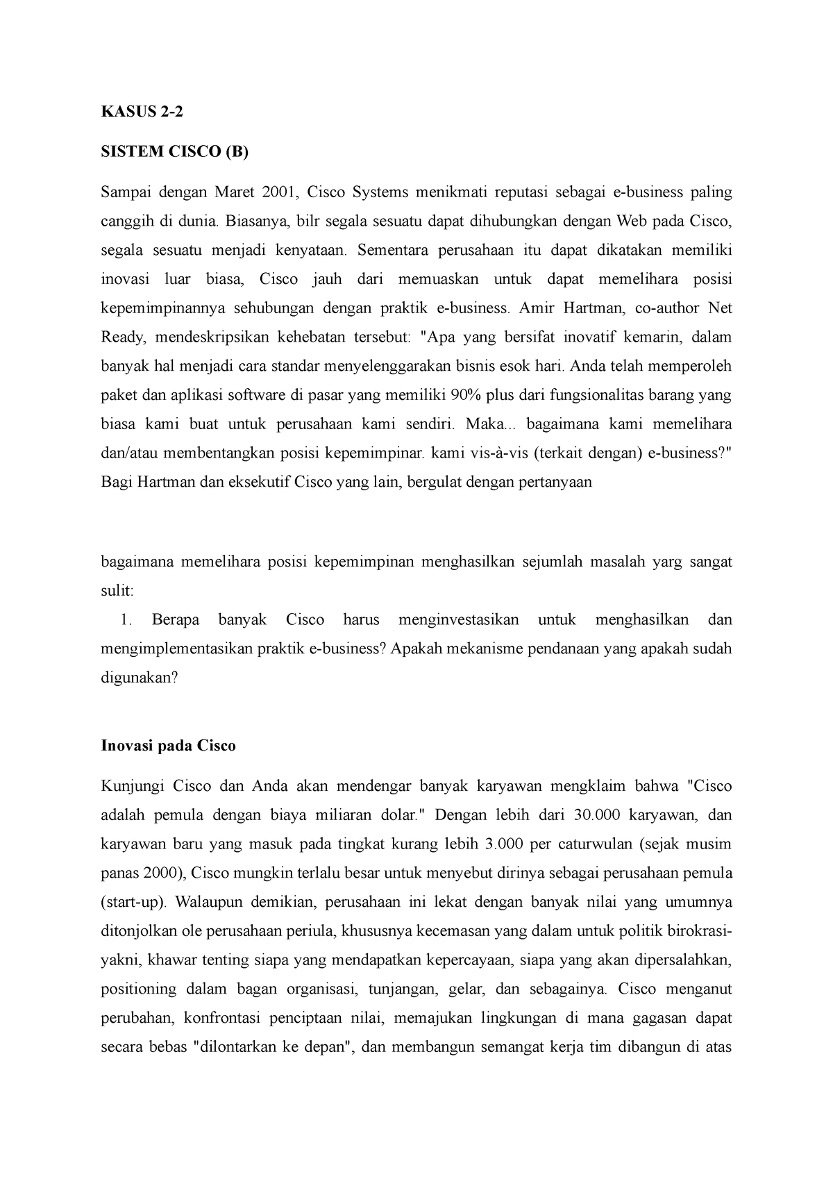 Kasus 2 Sistem Cisco (B) - KASUS 2- SISTEM CISCO (B) Sampai Dengan ...