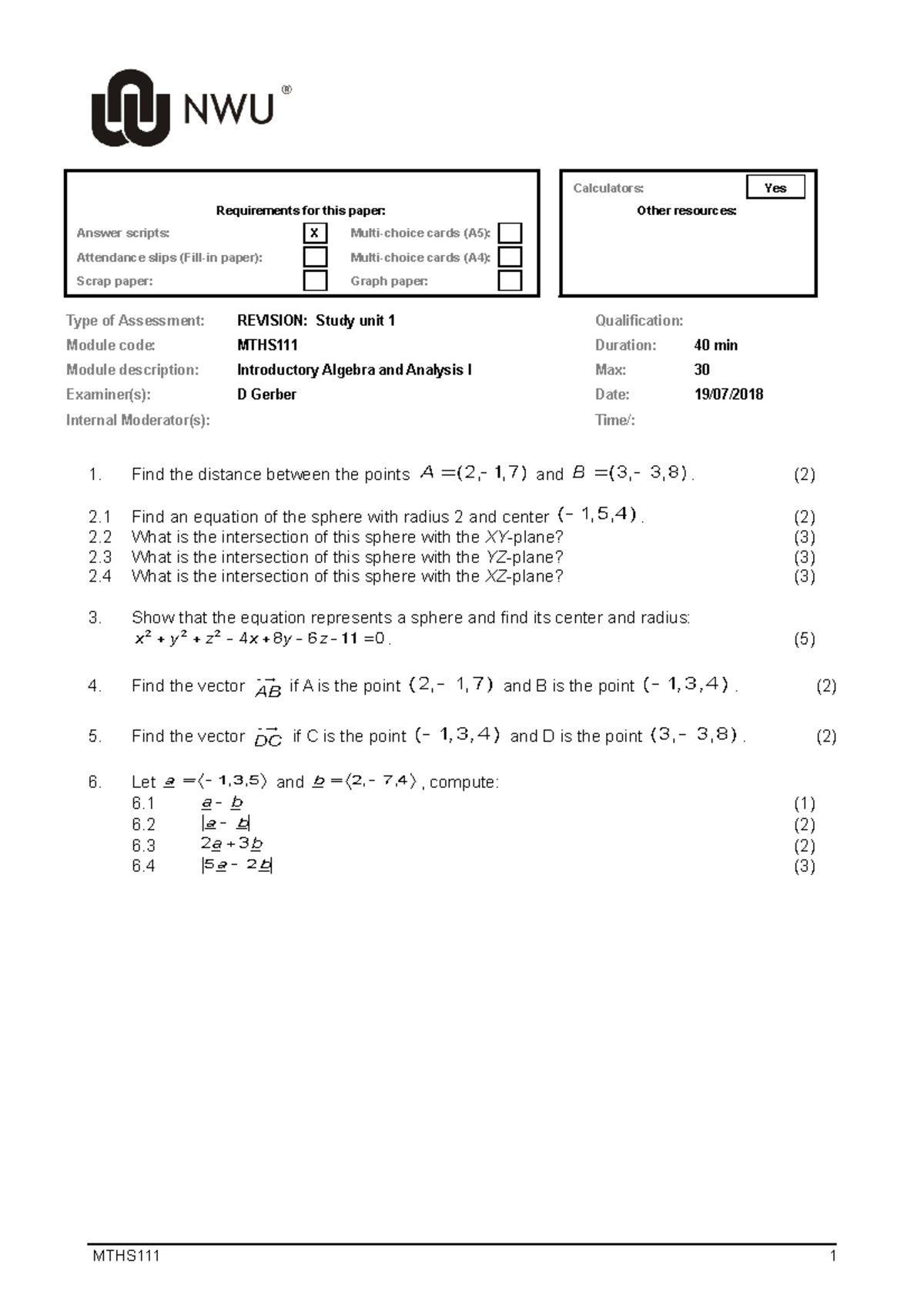 MTHS 121 Revision Study unit 1 Introductory Algebra And Calculus I ...