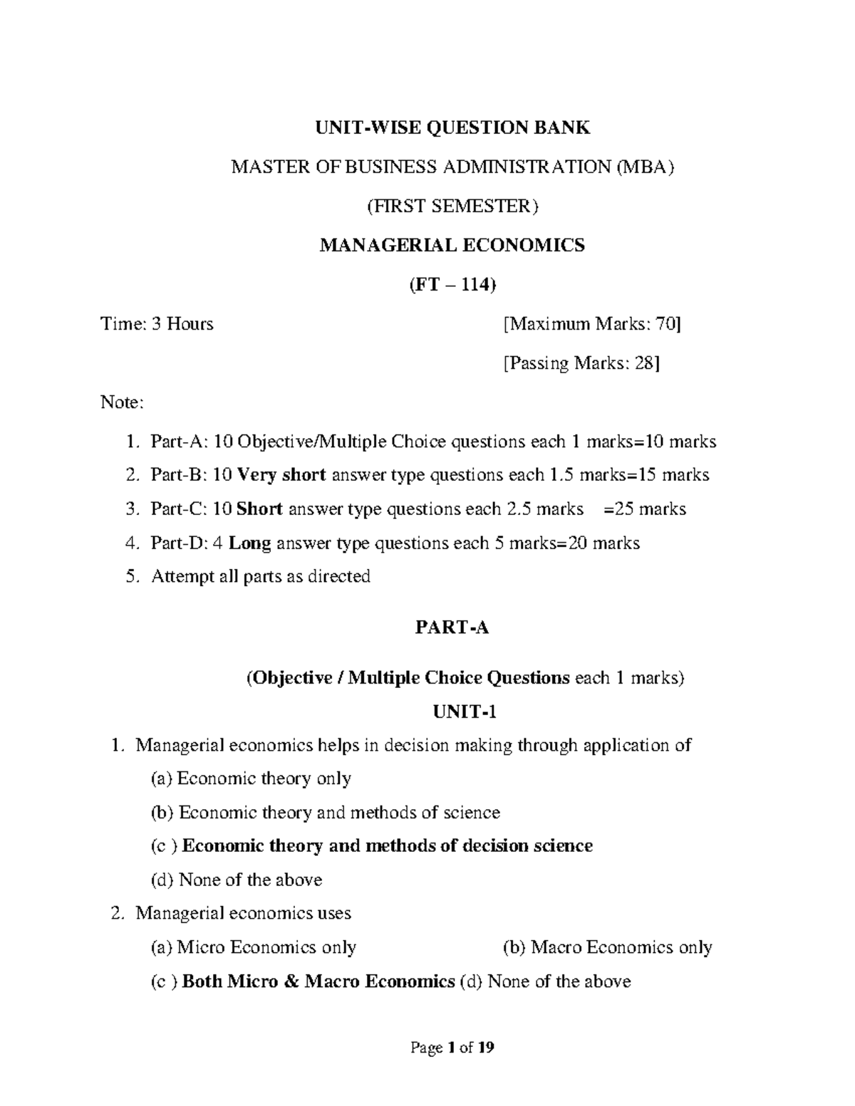 574 - Good - UNIT-WISE QUESTION BANK MASTER OF BUSINESS ADMINISTRATION ...