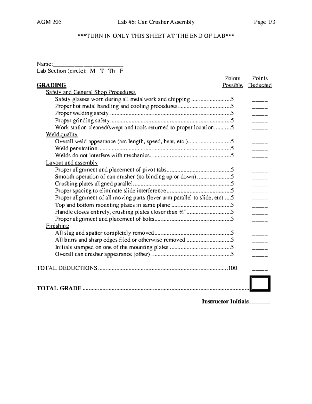AGM205Lab06 Can Crusher Assembly AGM 205 Lab 6 Can Crusher