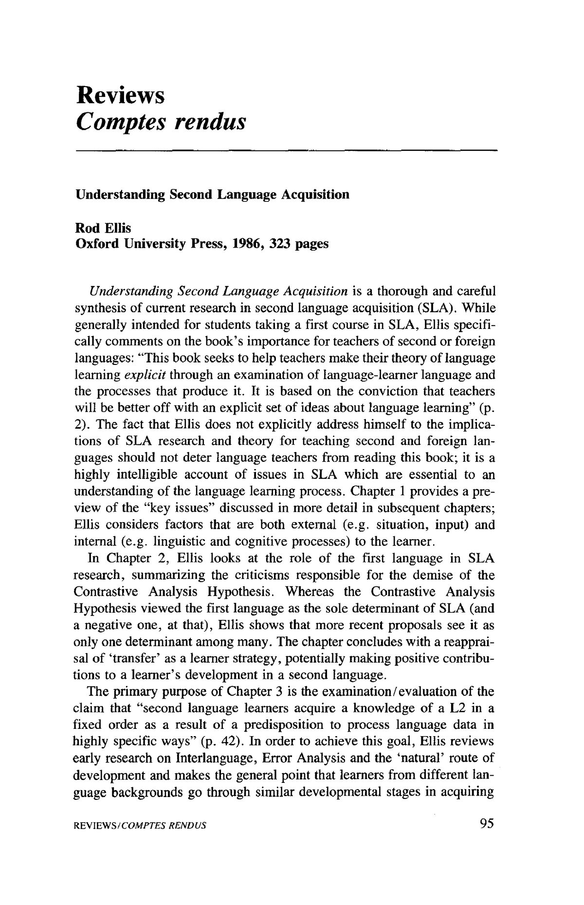 Ellis Review Reviews Comptes Rendus Understanding Second Language Acquisition Rod Ellis Oxford 3888