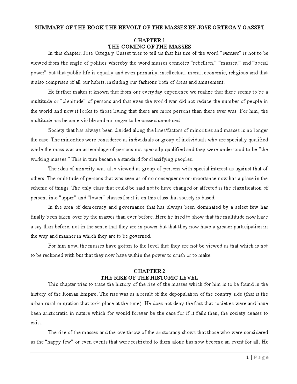 Summary OF THE BOOK THE Revolt OF THE MA SUMMARY OF THE BOOK THE