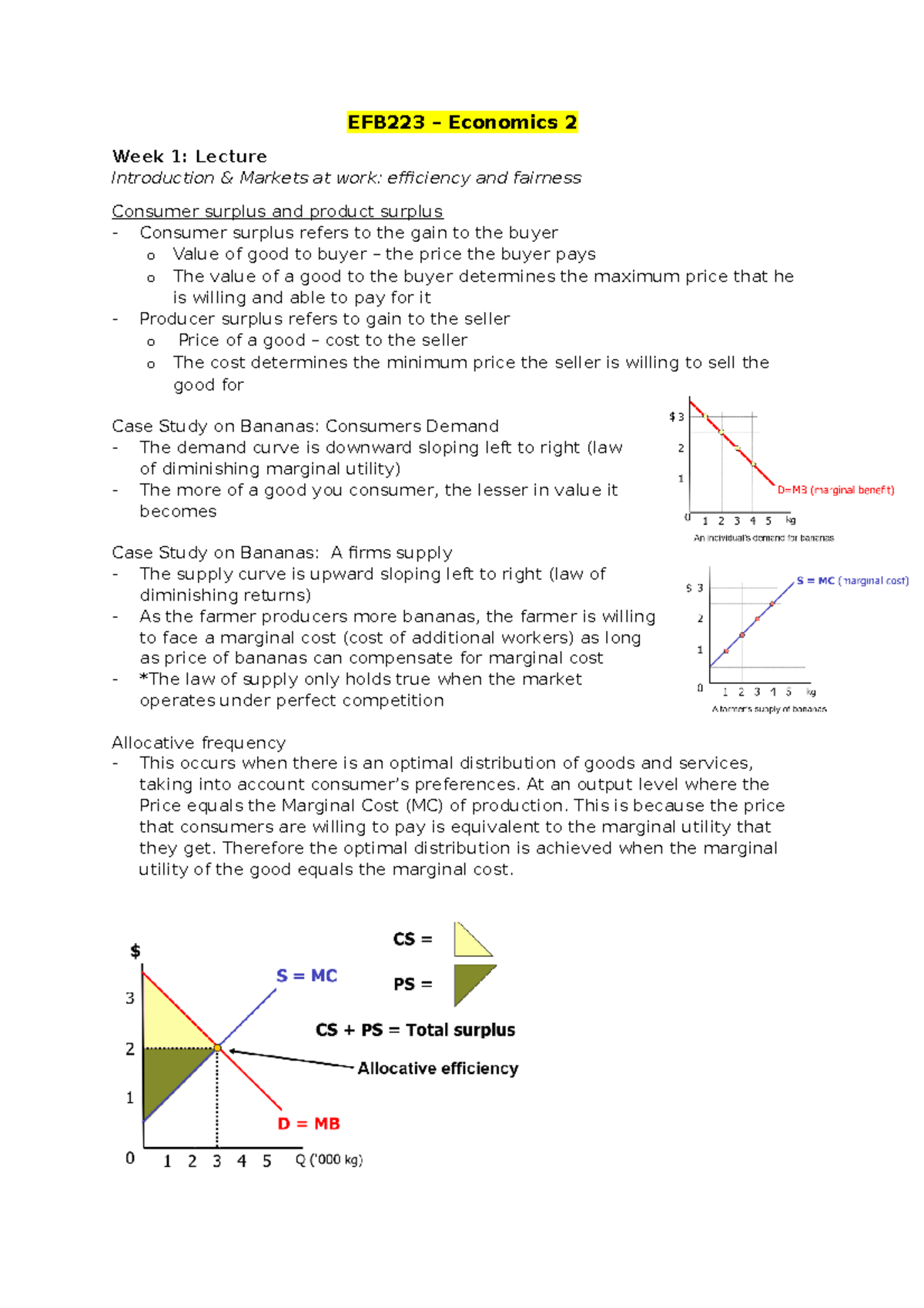 EFB223 Lecture Notes - EFB223 – Economics 2 Week 1: Lecture ...