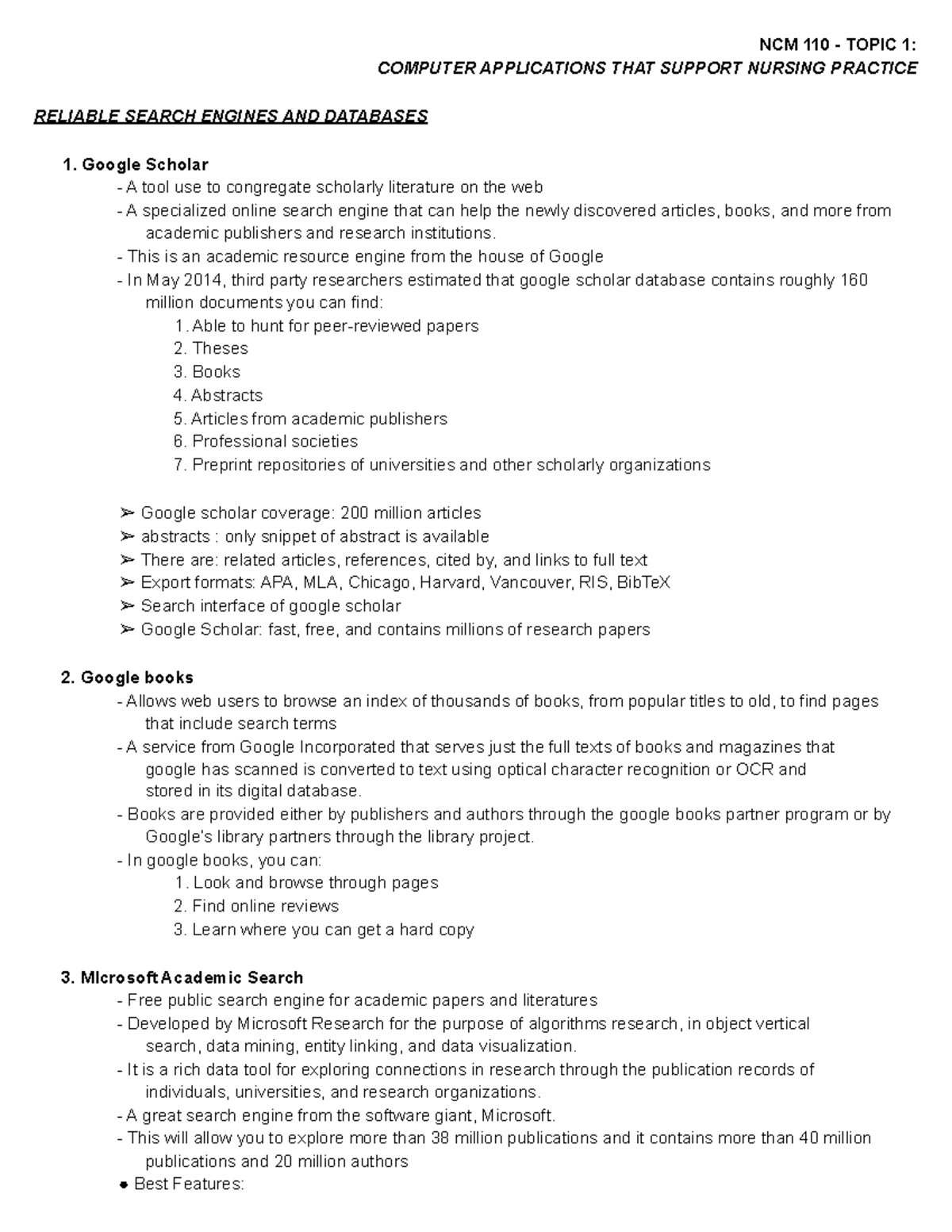 NCM 110 Topic 1 Computer applications that support nursing research