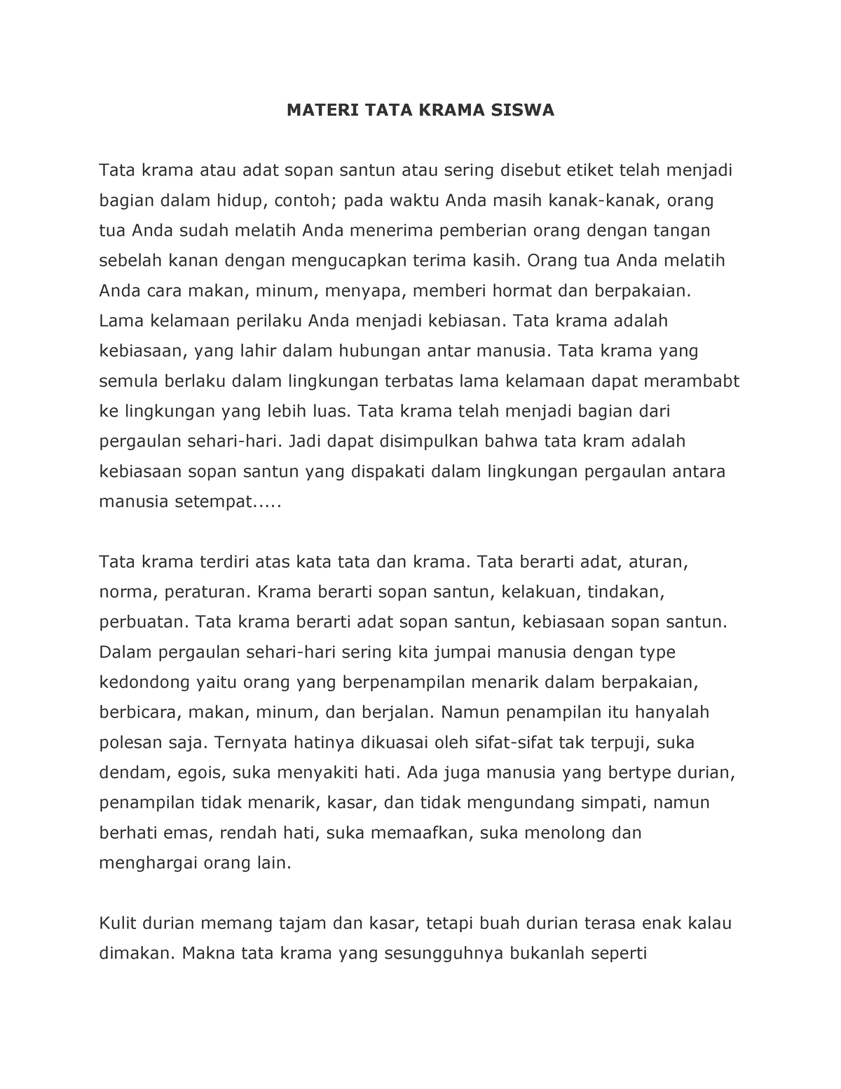 Materi MPLS TATA Krama Siswa - MATERI TATA KRAMA SISWA Tata Krama Atau ...