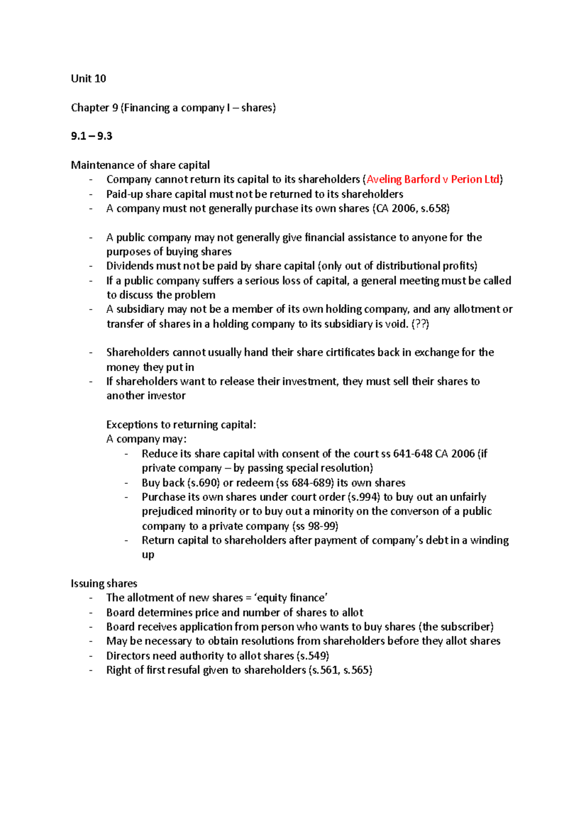 Business law unit 10 - Company Finance 1 Chapter 9: paragraphs 9.1 – 9. ...