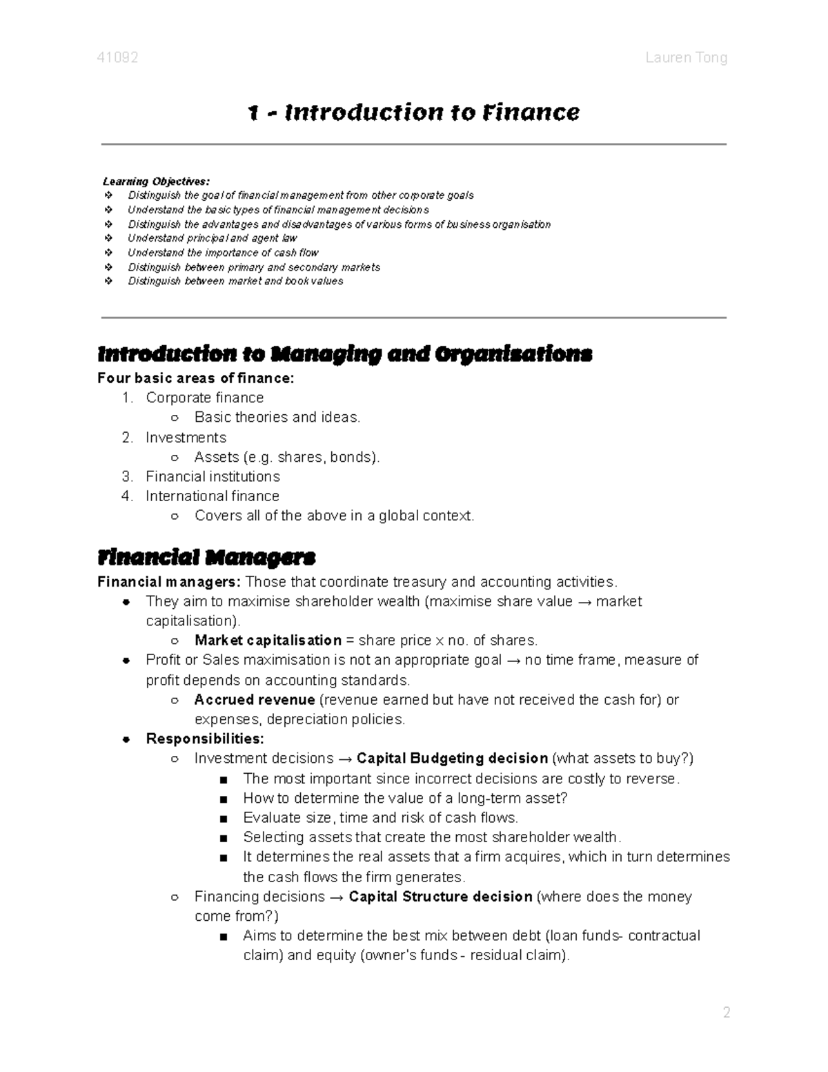 Finance 25300 - Week 1 - Introduction - 025300 - Studocu