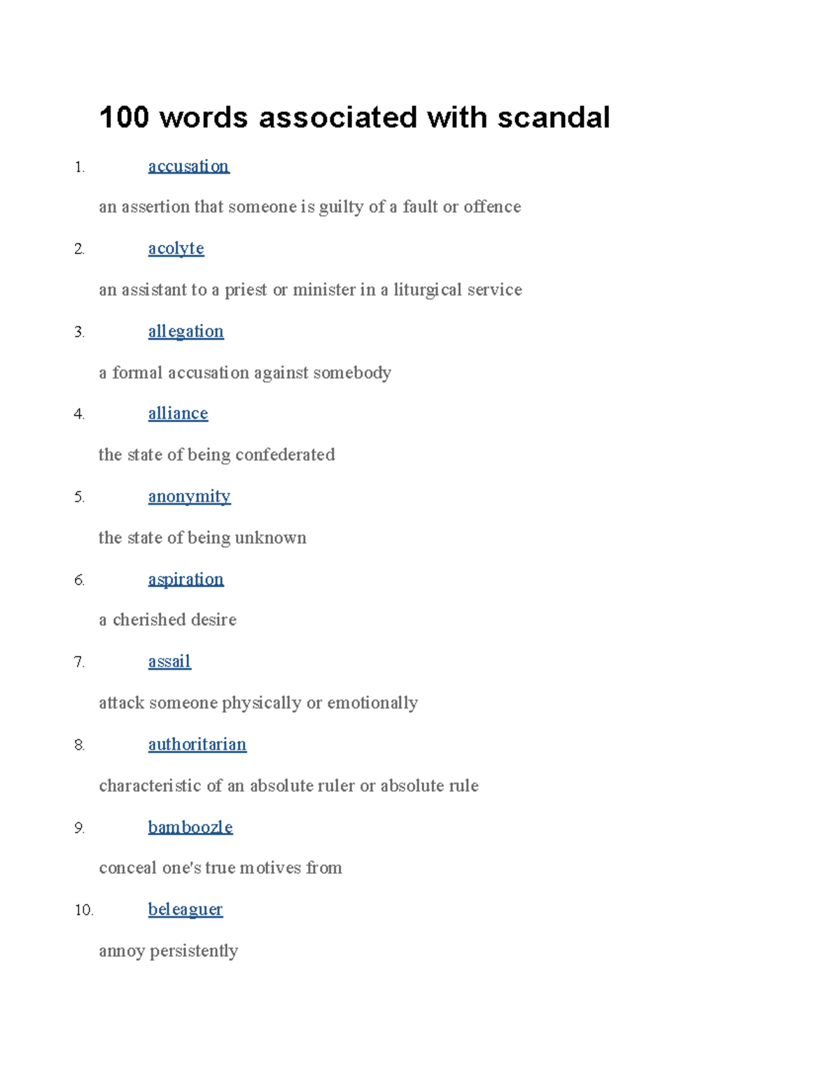 100 Words Associated with Scandal 100 words associated with scandal 1