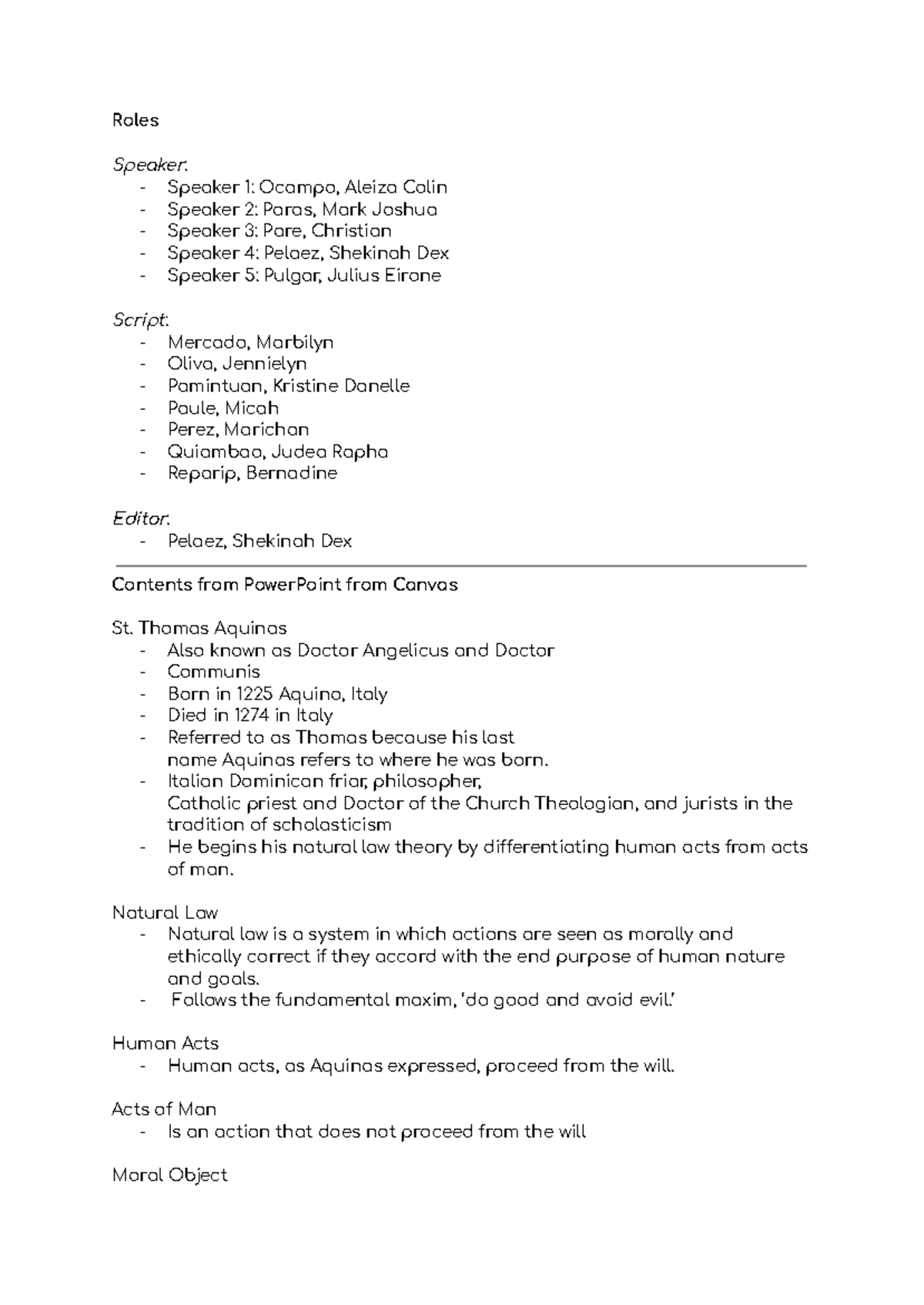 Theory of Natural Law - Script - Roles Speaker: - Speaker 1: Ocampo ...