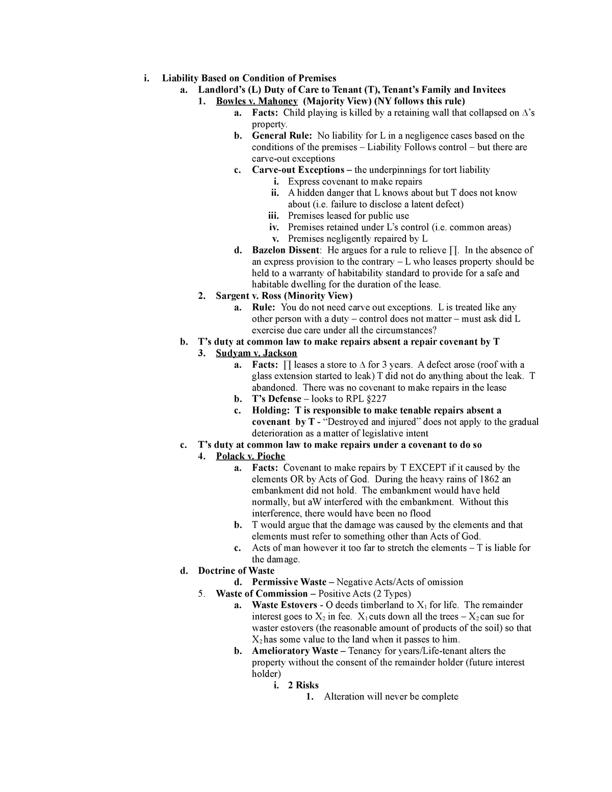 Property Law Outline - Prof. Yang - i. Liability Based on Condition of ...