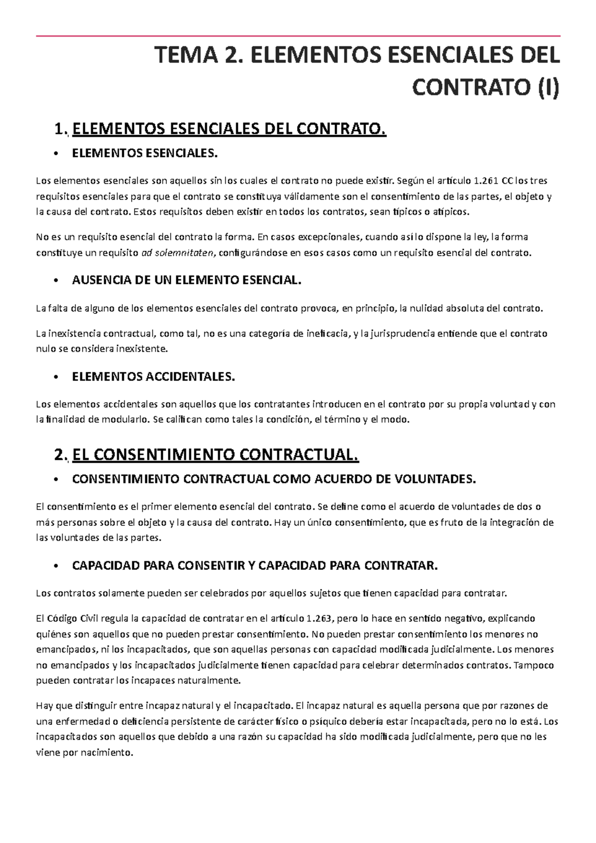 Tema 2 Civil - TEMA 2. ELEMENTOS ESENCIALES DEL CONTRATO (I) 1 ...