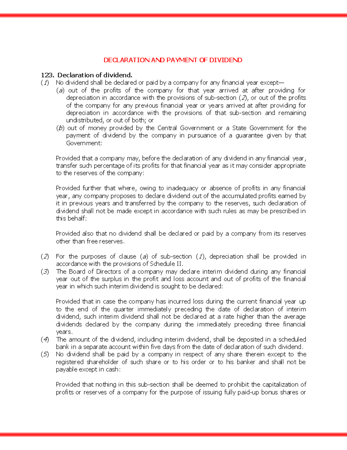 Declaration AND Payment OF Dividend - CHAPTER VIII DECLARATION AND ...