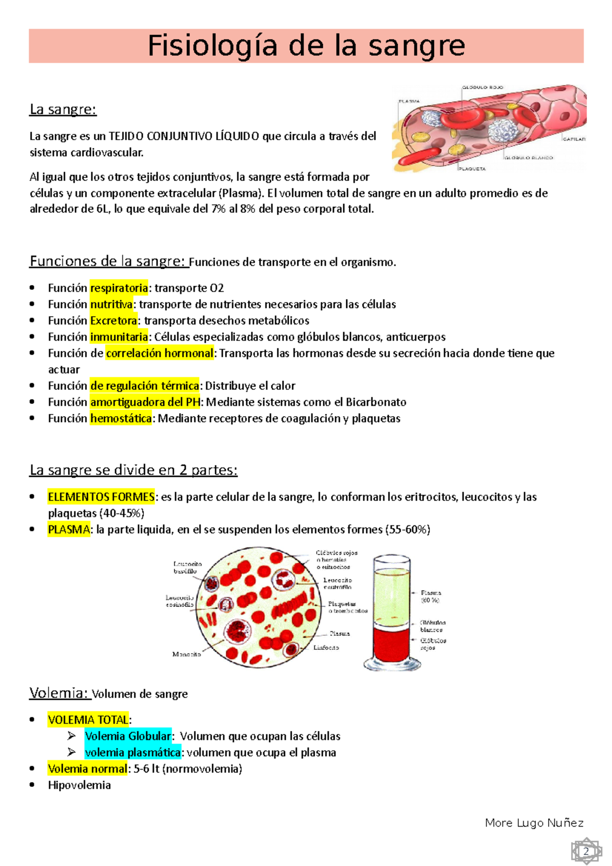 Resumen 1Fisiología de la sangre - Fisiología de la sangre La sangre ...