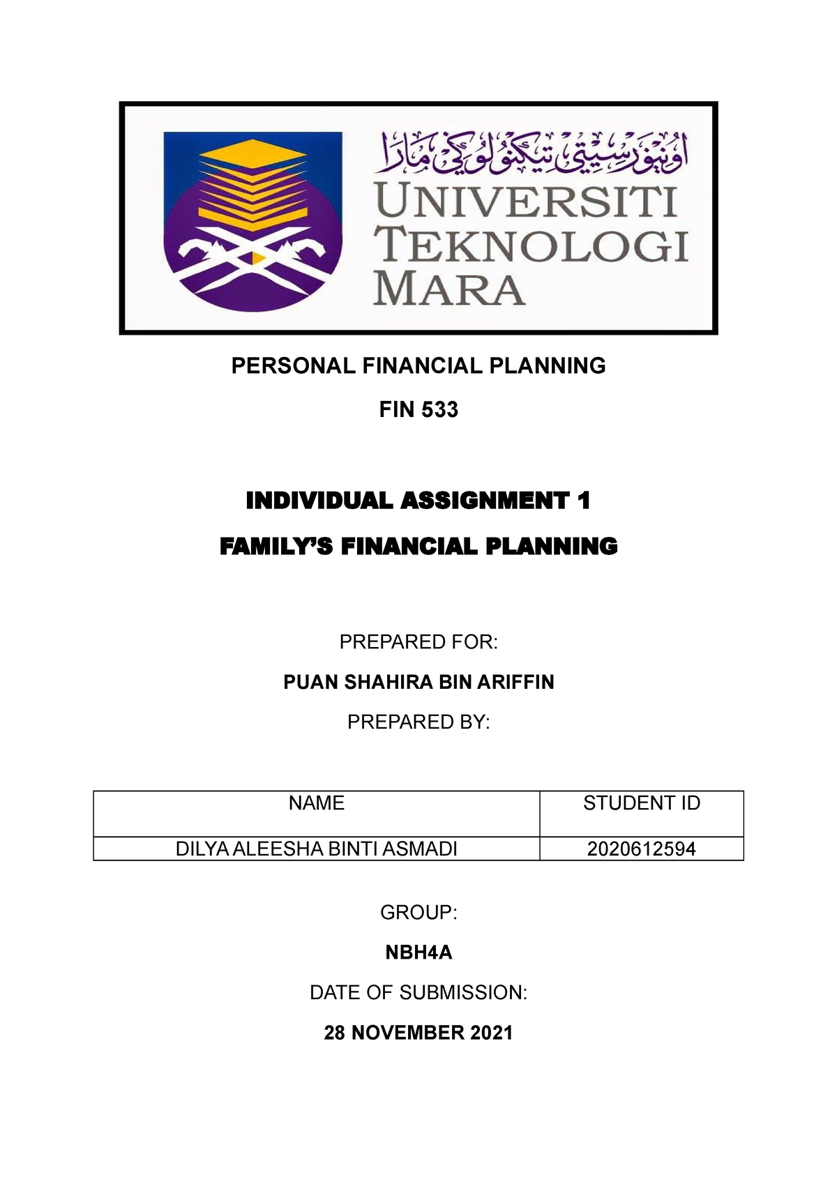 fin533 individual assignment family financial planning