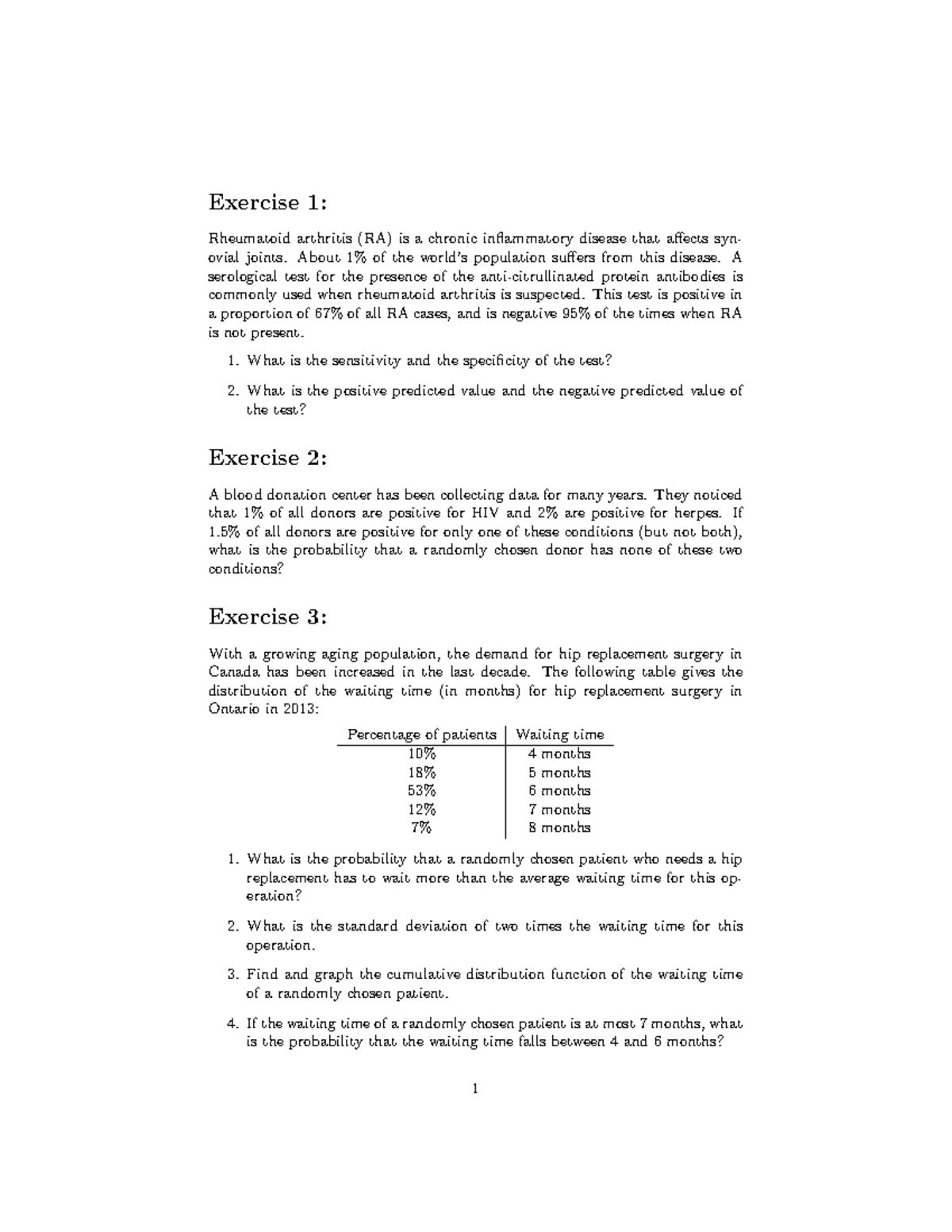 Midterm 9 June 2020, questions - Exercise 1: Rheumatoid arthritis (RA ...