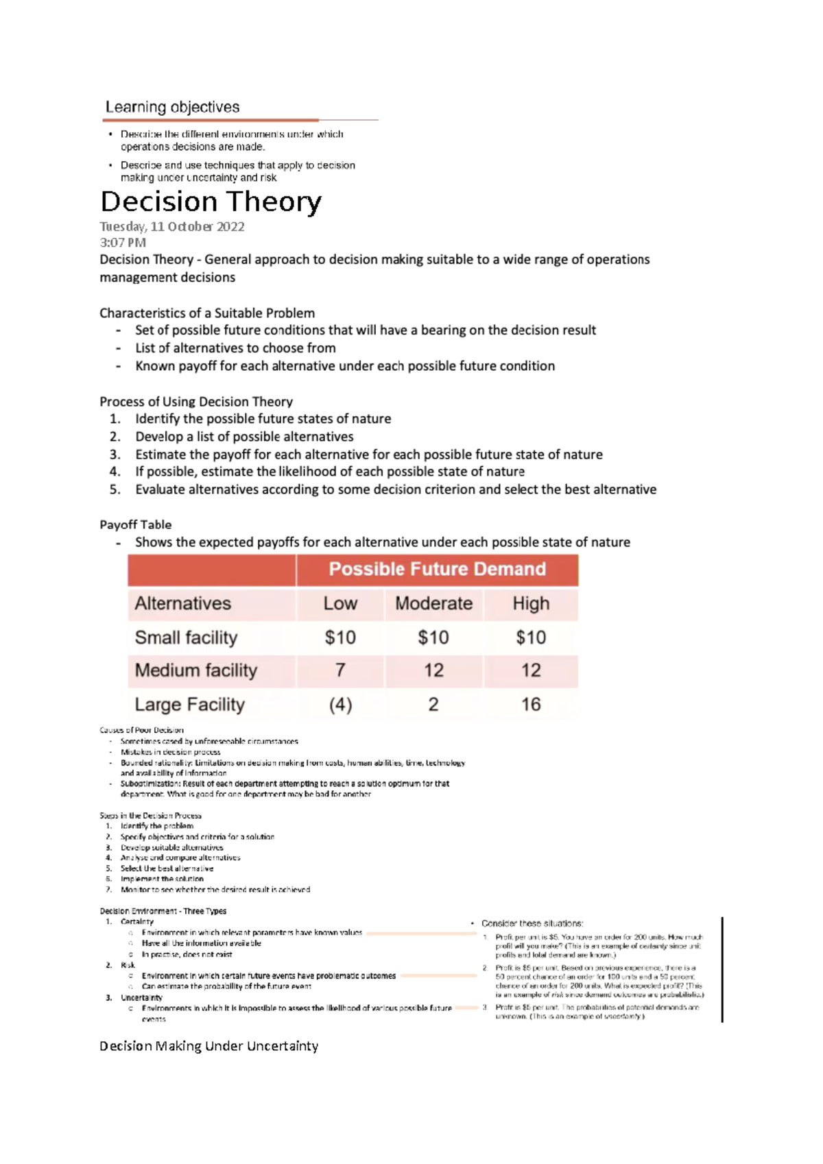 Decision Theory Notes and Examples - Decision Theory Tuesday, 11 ...