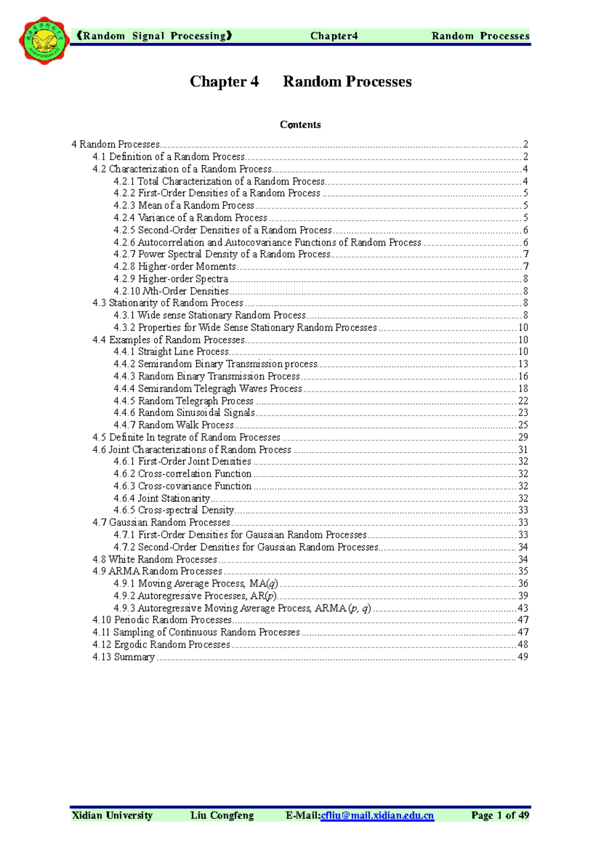 2012 1125 153153 - Lecture notes - Chapter 4 Random Processes 4 Random ...
