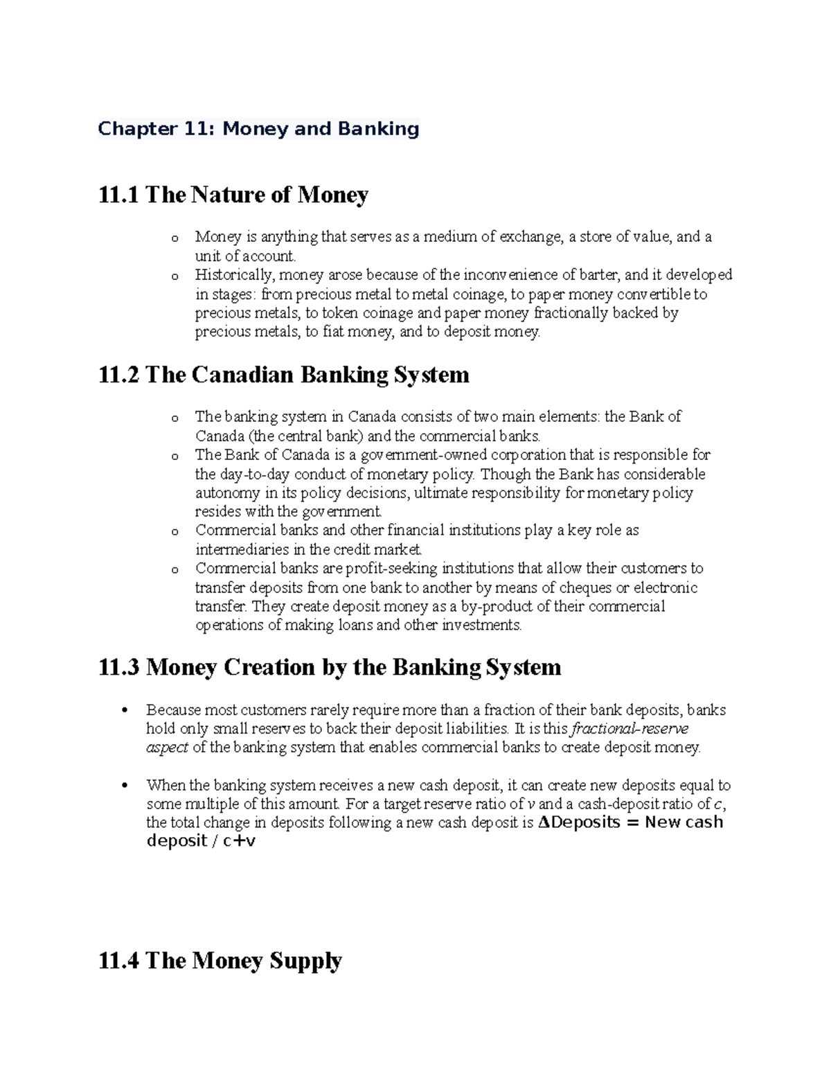 Chapter 11 - Macroeconomics - Chapter 11: Money and Banking 11 The ...