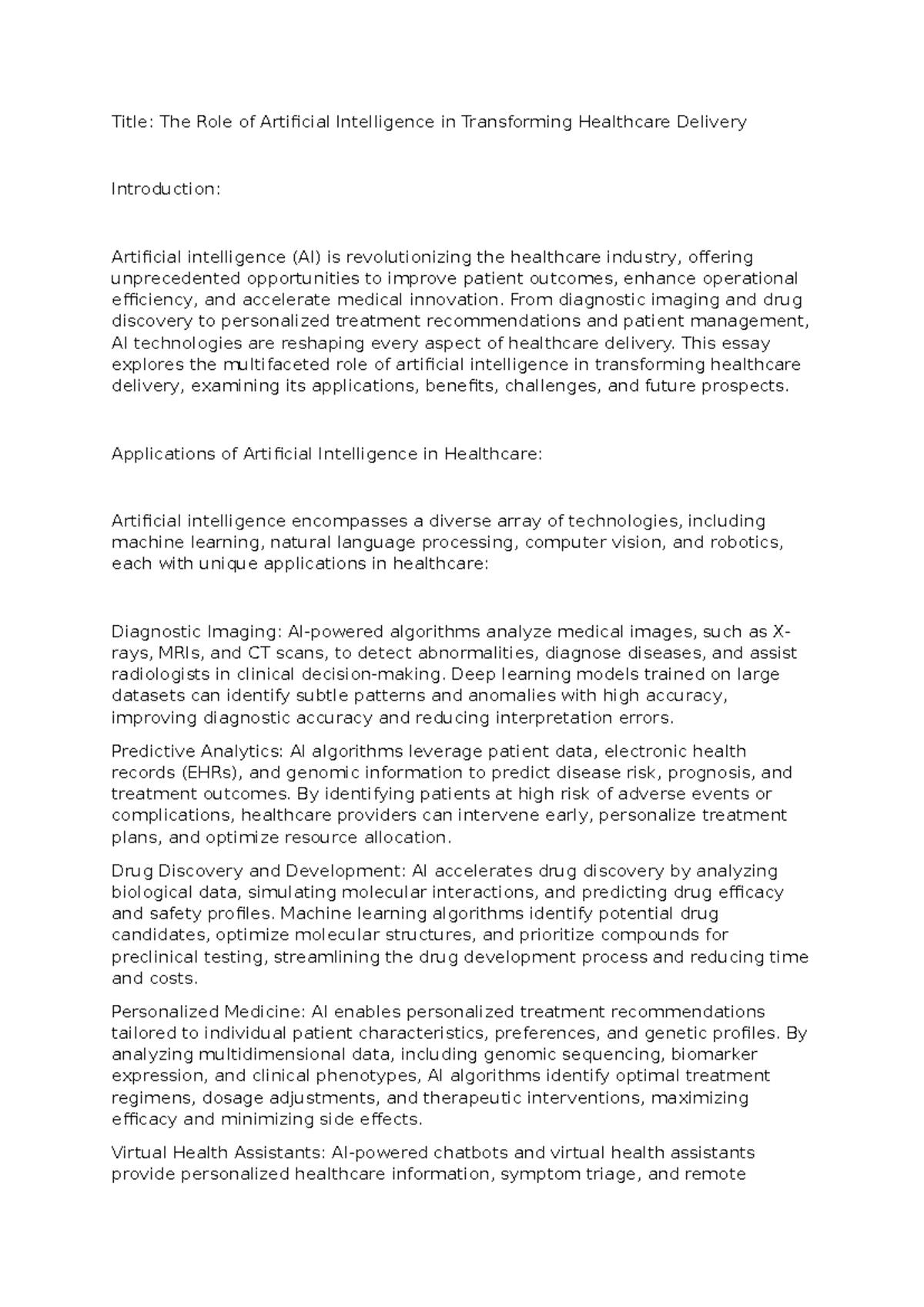The Role of Artificial Intelligence in Transforming Healthcare Delivery ...