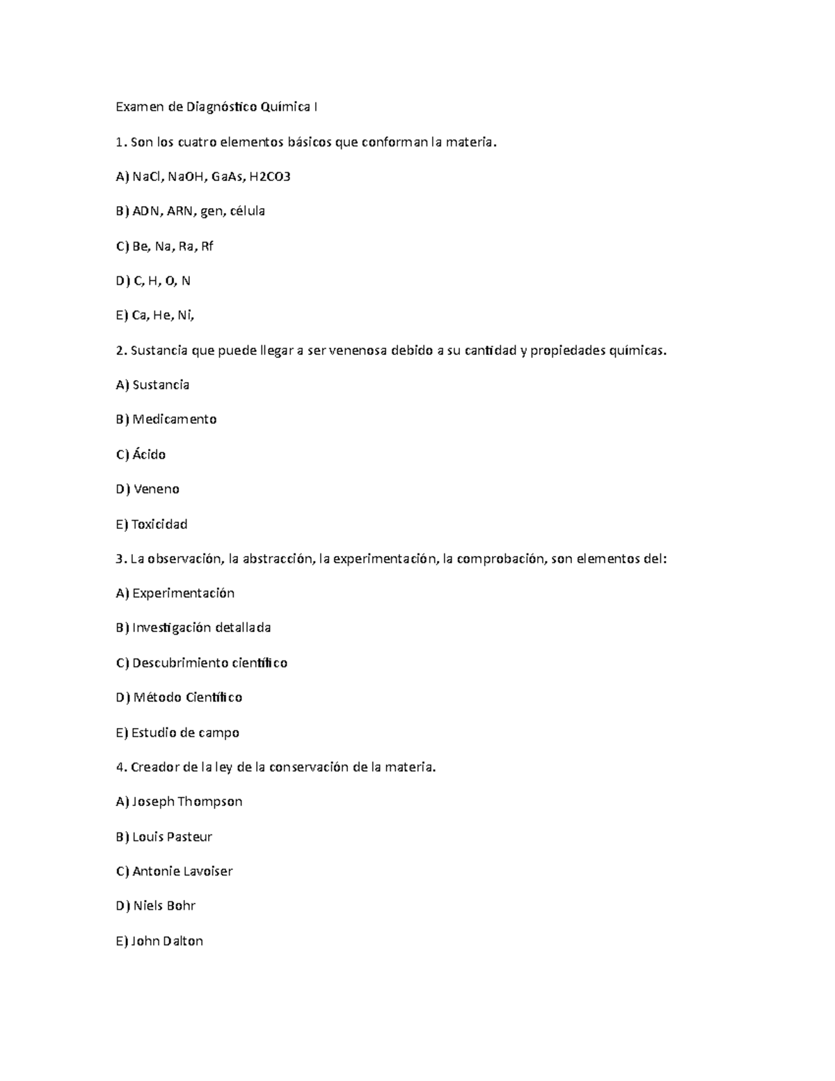 Examen De Diagnóstico Química I - Examen De Diagnóstico Química I Son ...