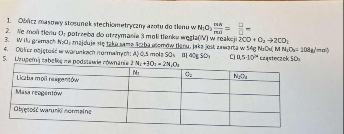 Chemia stechiometria - 1. 2. 3. 4. 5. Oblicz masowy stosunek