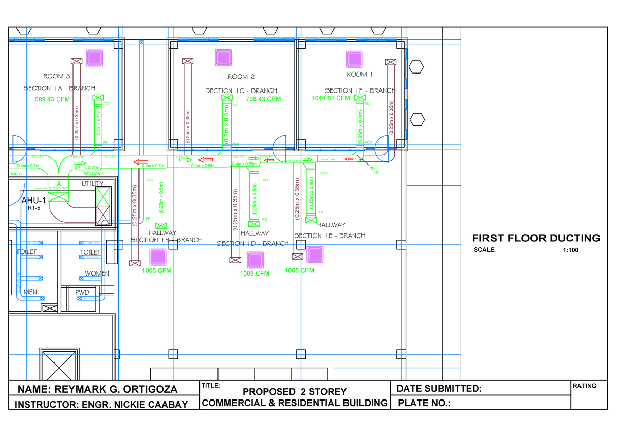 Ducting 1ST FLR - Floor plan - SECTION 1B - BRANCH SECTION 1C - BRANCH ...